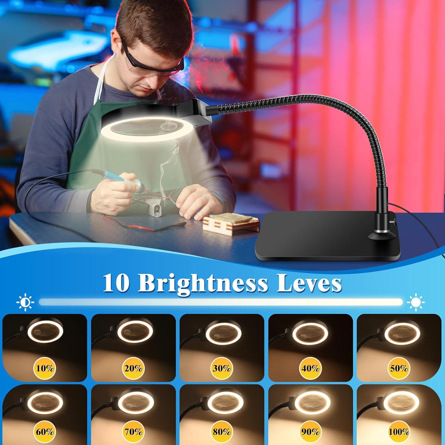 Lupa de Escritorio HQGZQL 30X 10X con Luz y Soporte Flexible