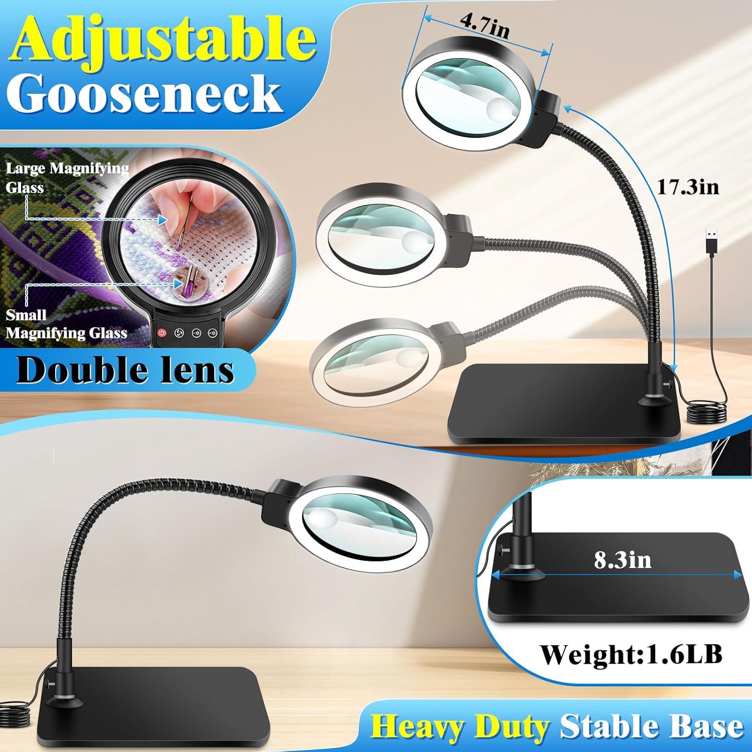 Lupa de Escritorio HQGZQL 30X 10X con Luz y Soporte Flexible