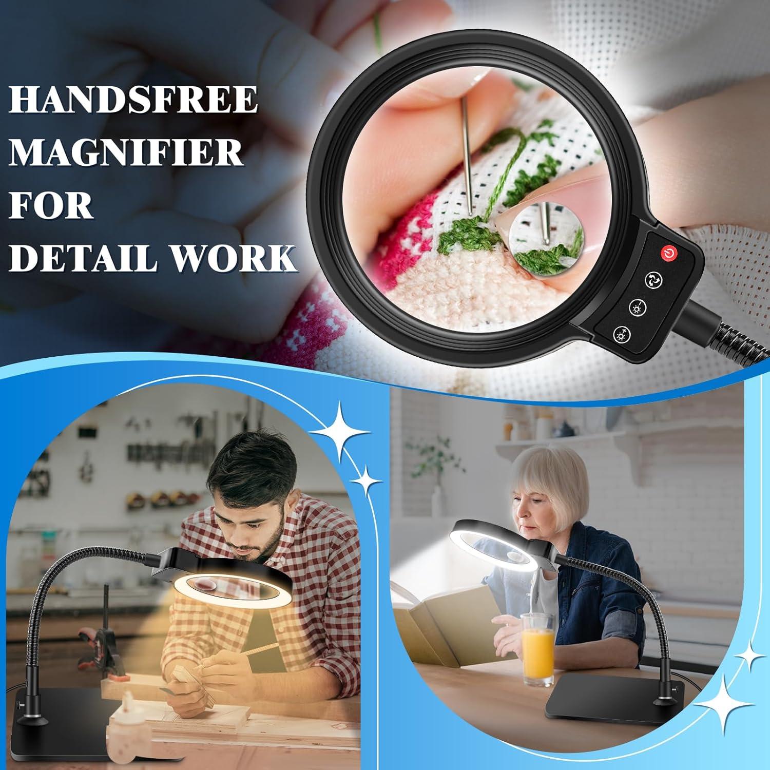 Lupa de Escritorio HQGZQL 30X 10X con Luz y Soporte Flexible