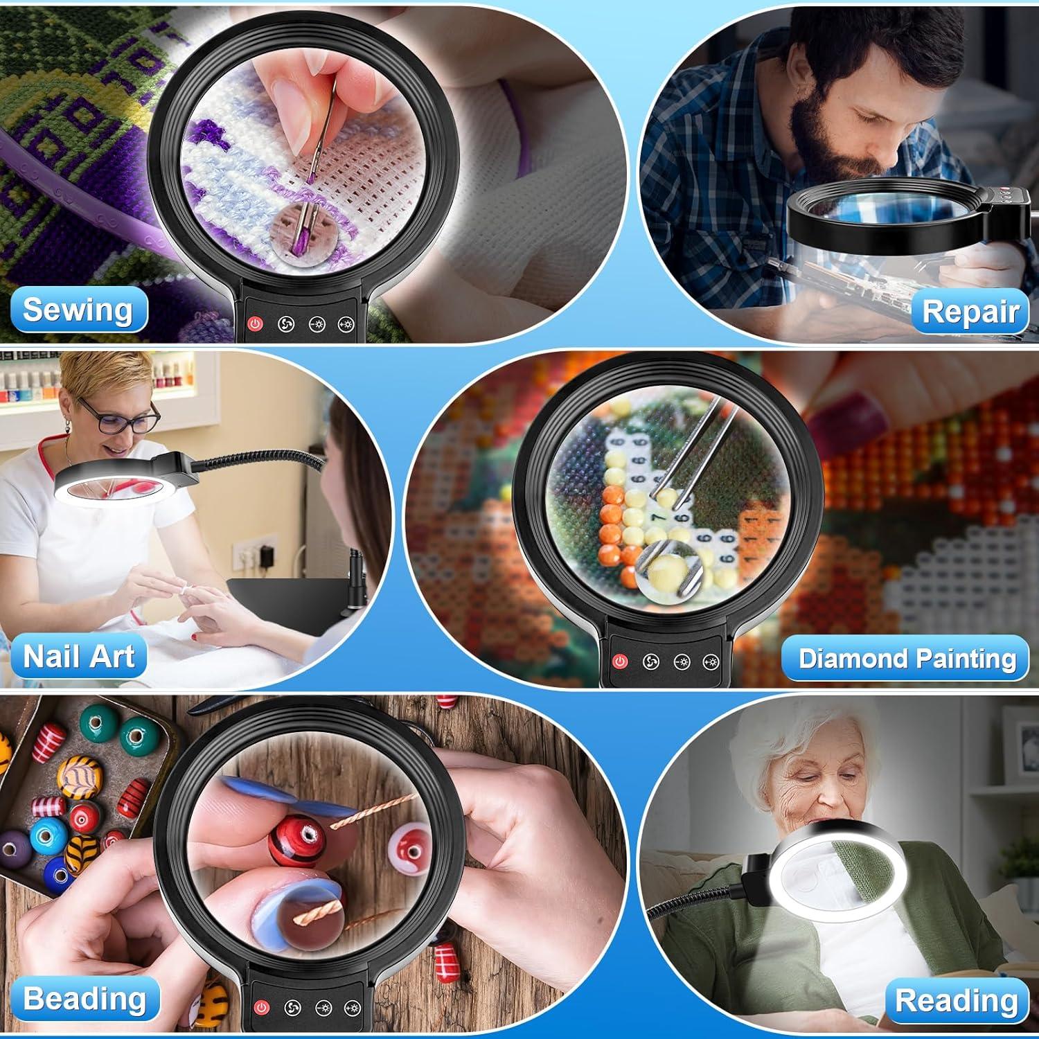 Lupa de Escritorio HQGZQL 30X 10X con Luz y Soporte Flexible