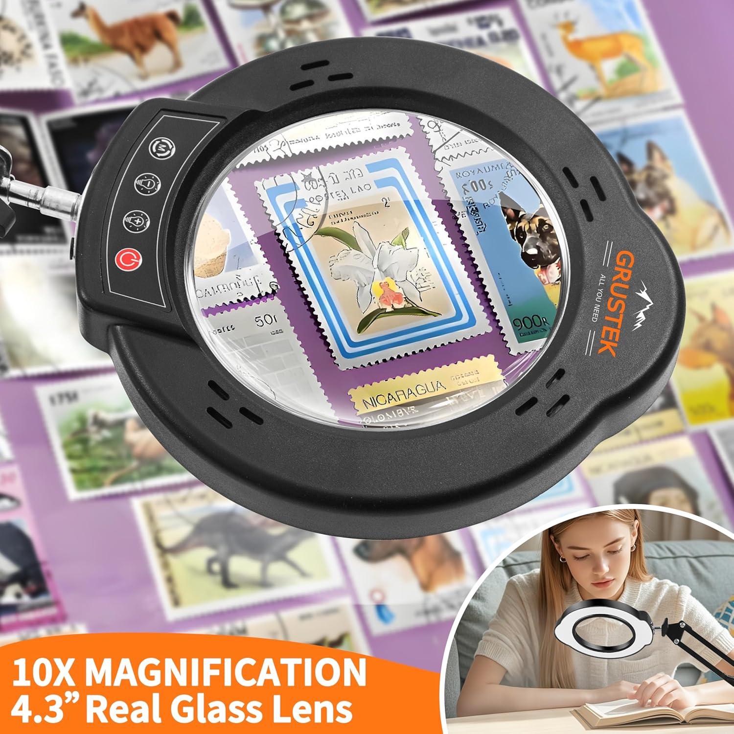 Lupa de Aumento 10X GrusTEK con Luz LED y Soporte Ajustable