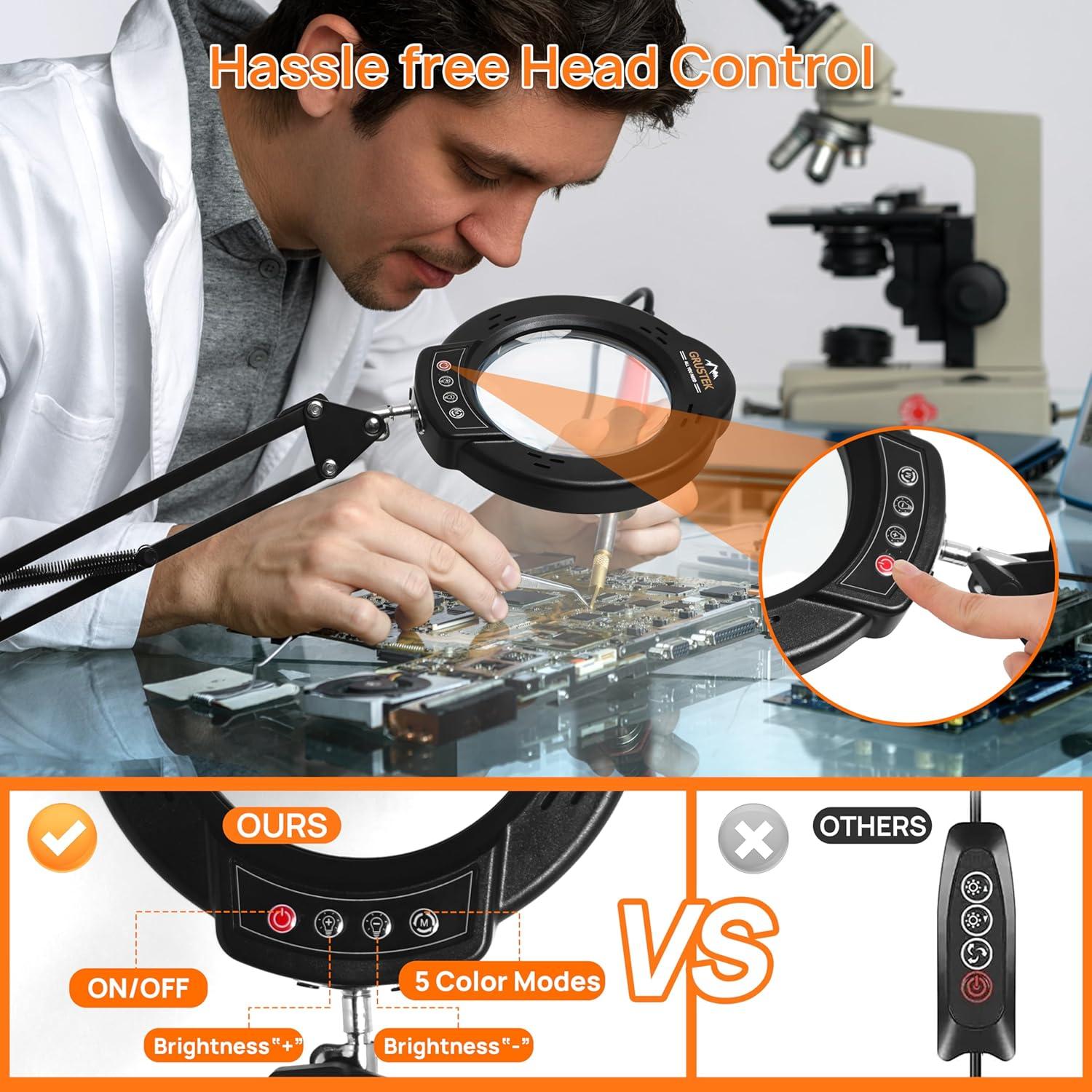 Lupa de Aumento 10X GrusTEK con Luz LED y Soporte Ajustable