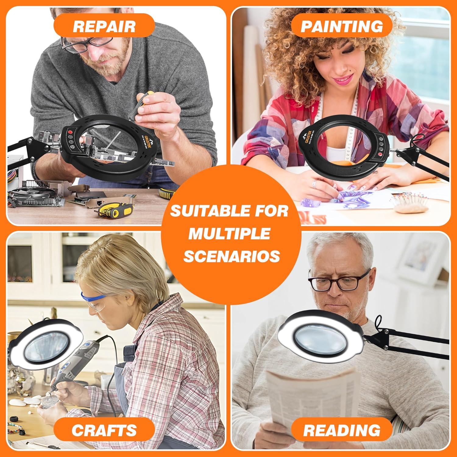 Lupa de Aumento 10X GrusTEK con Luz LED y Soporte Ajustable