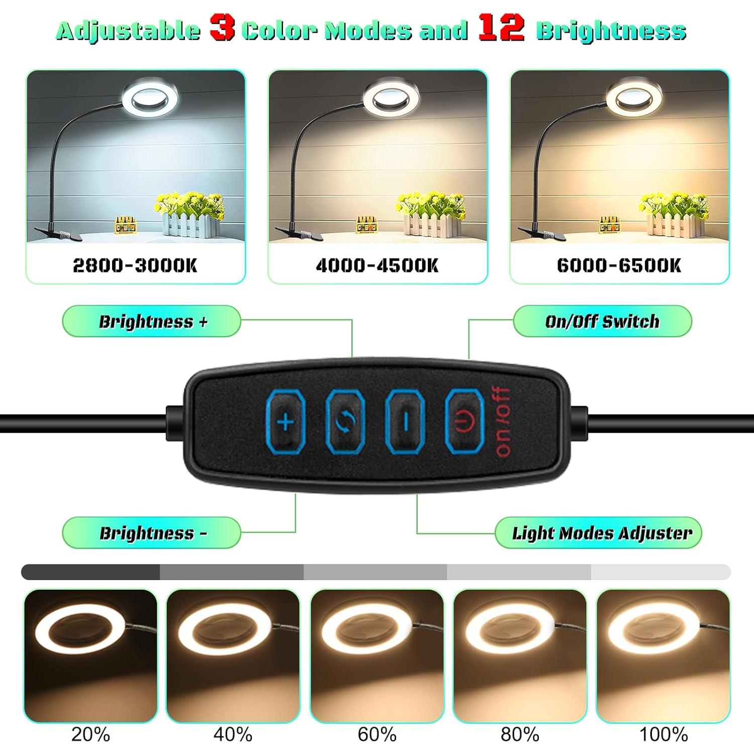 Lupa de Escritorio NZQXJXZ 10X con Luz LED Ajustable