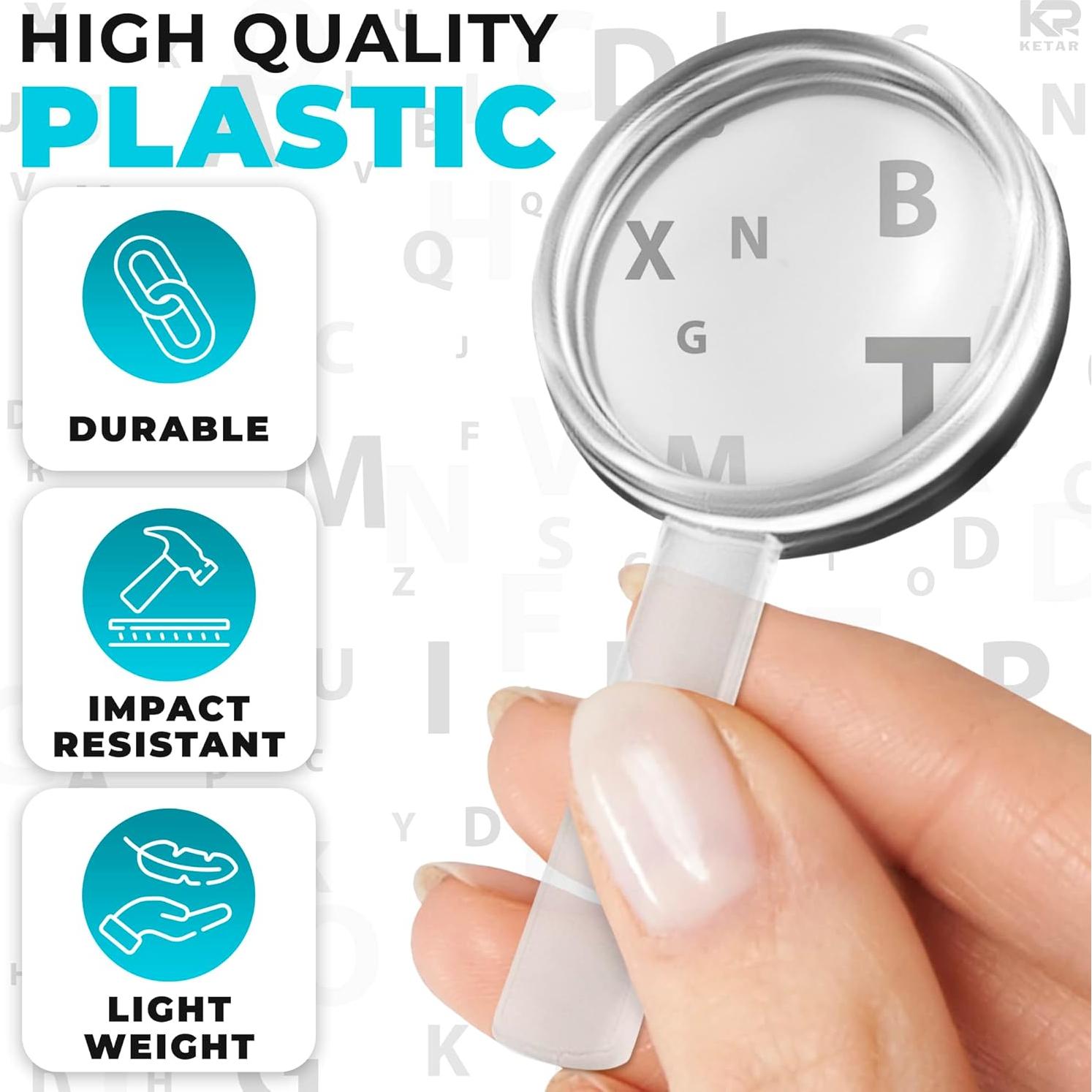 20 Mini Lupas de Plástico KETAR 3X para Lectura y Observación