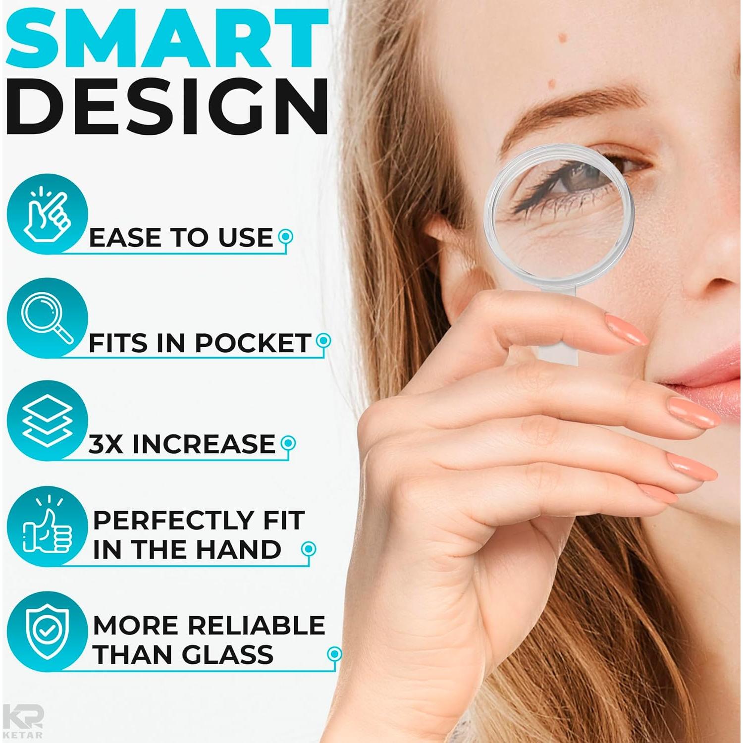 20 Mini Lupas de Plástico KETAR 3X para Lectura y Observación