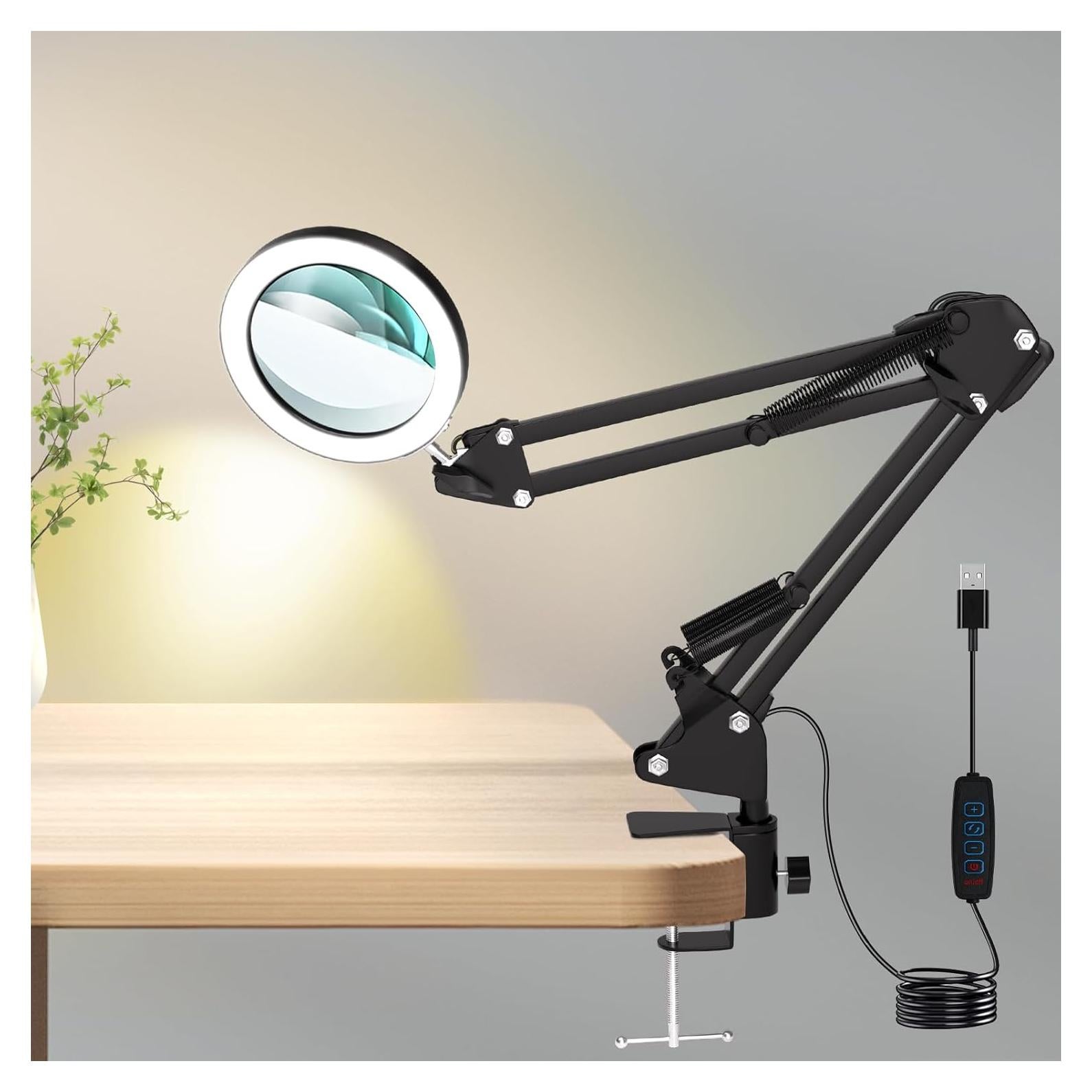 Lupa de 10X con Luz LED HQGZQL, Lámpara de Escritorio