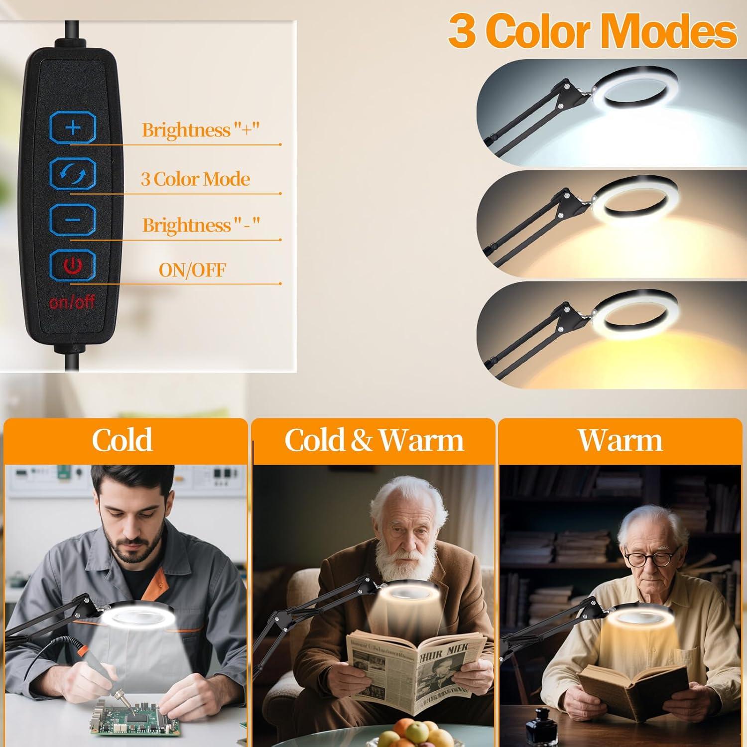 Lupa de 10X con Luz LED HQGZQL, Lámpara de Escritorio