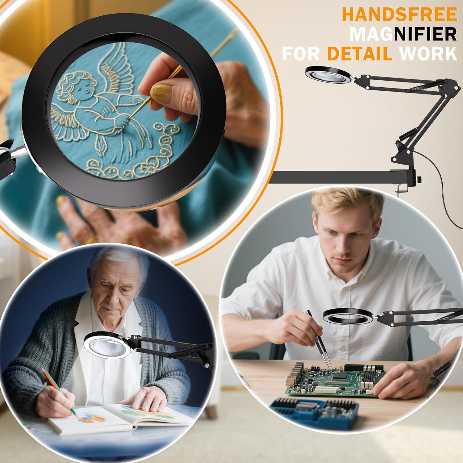 Lupa de 10X con Luz LED HQGZQL, Lámpara de Escritorio