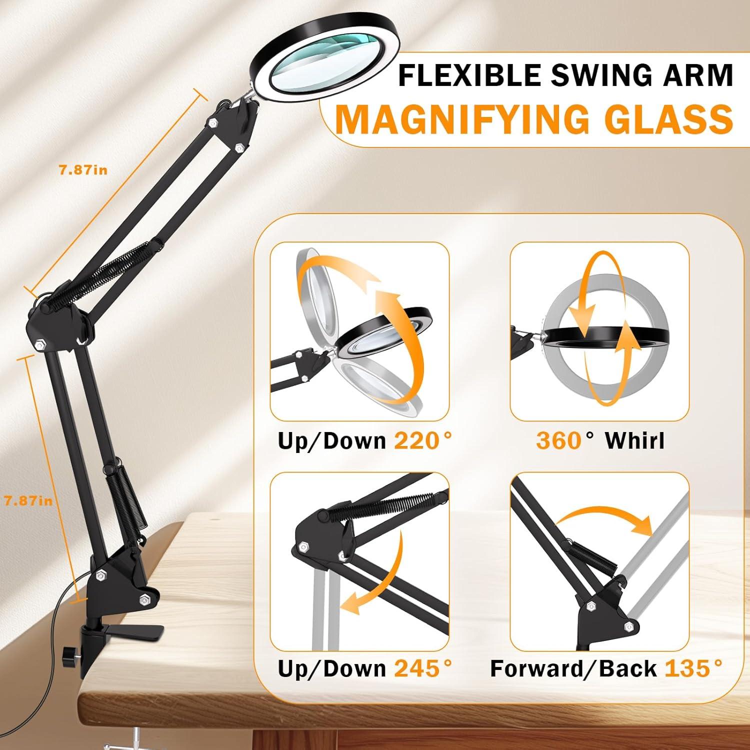 Lupa de 10X con Luz LED HQGZQL, Lámpara de Escritorio