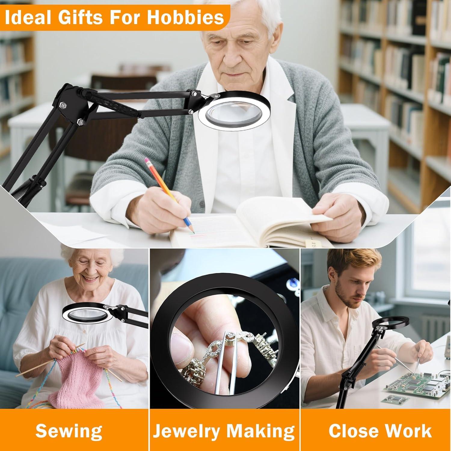 Lupa de 10X con Luz LED HQGZQL, Lámpara de Escritorio