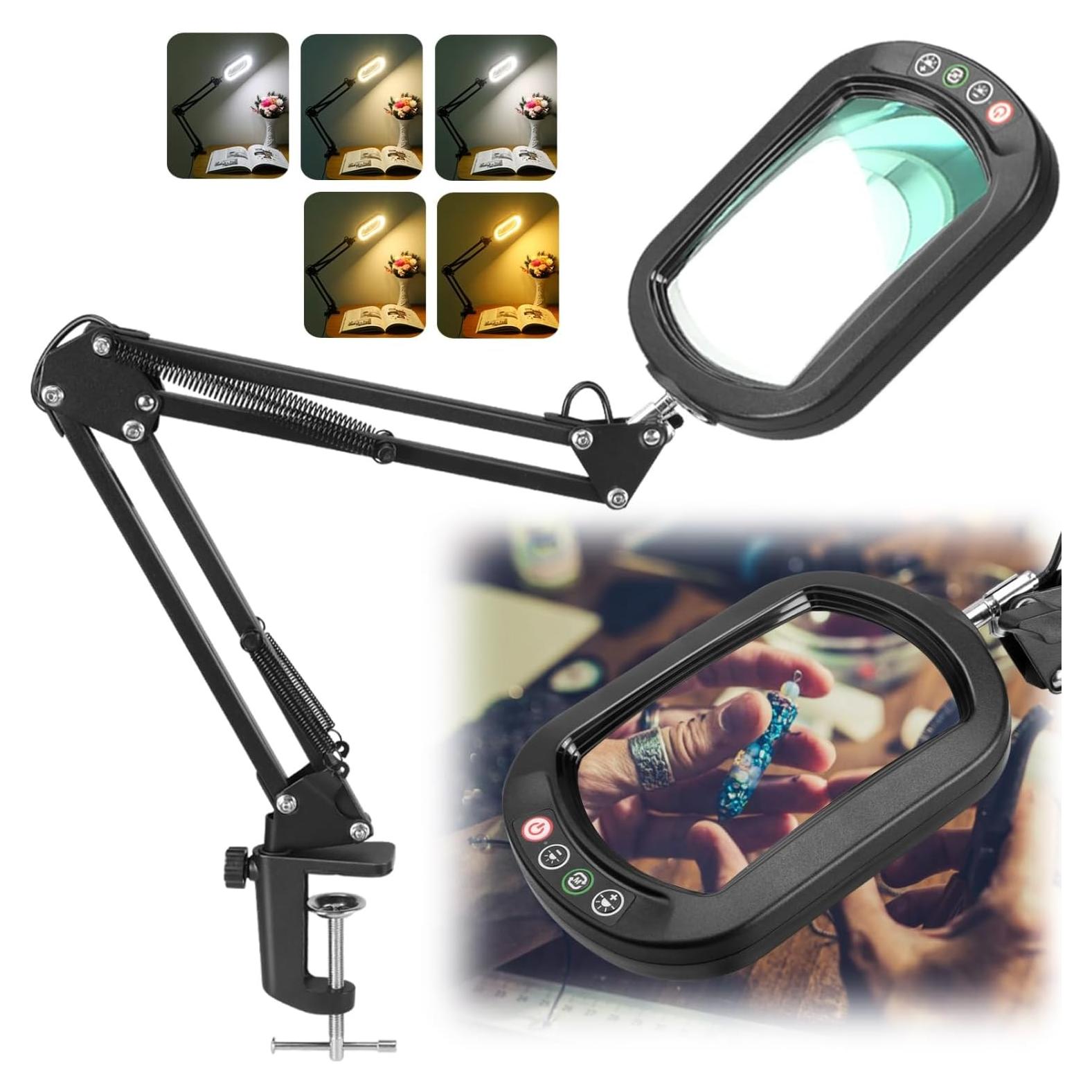 Lupa Rectangular 10X con Luz LED IVMAIE, Abrazadera y Brazo Móvil