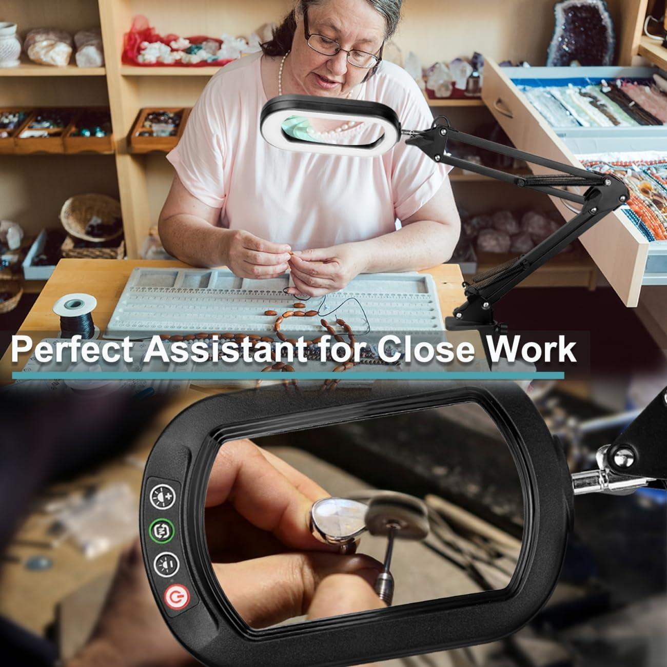 Lupa Rectangular 10X con Luz LED IVMAIE, Abrazadera y Brazo Móvil