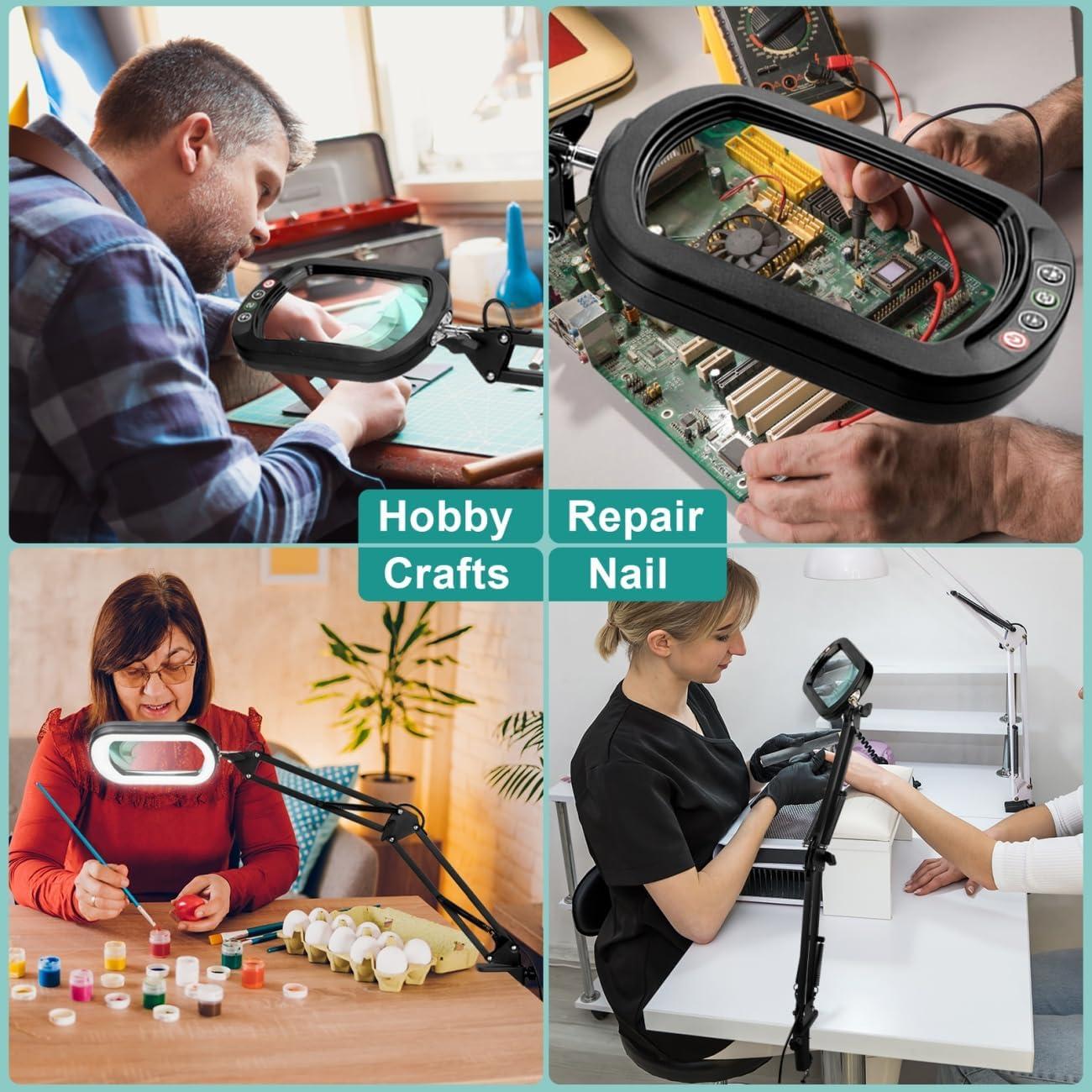 Lupa Rectangular 10X con Luz LED IVMAIE, Abrazadera y Brazo Móvil