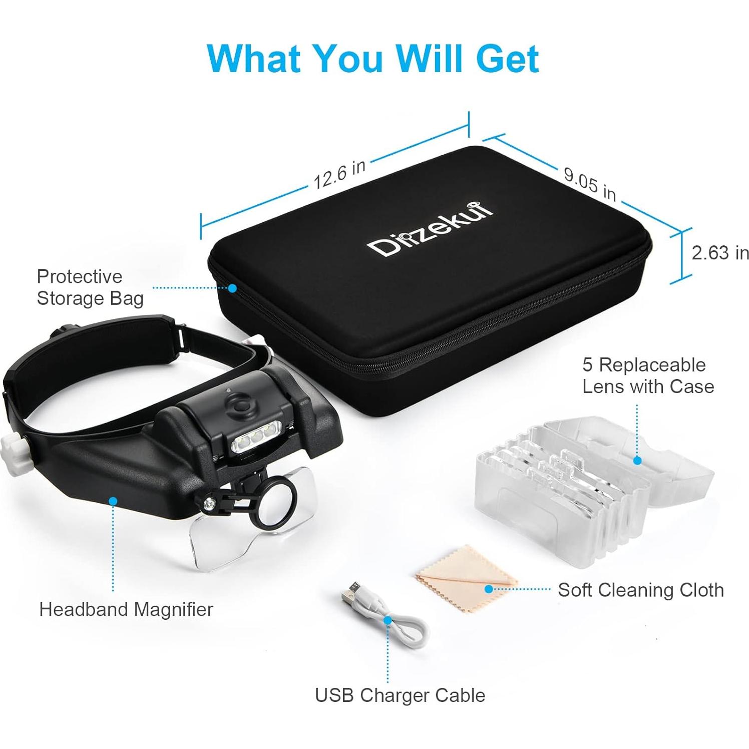 Lupa de Auriculares Dilzekui 14X con Luz LED Recargable