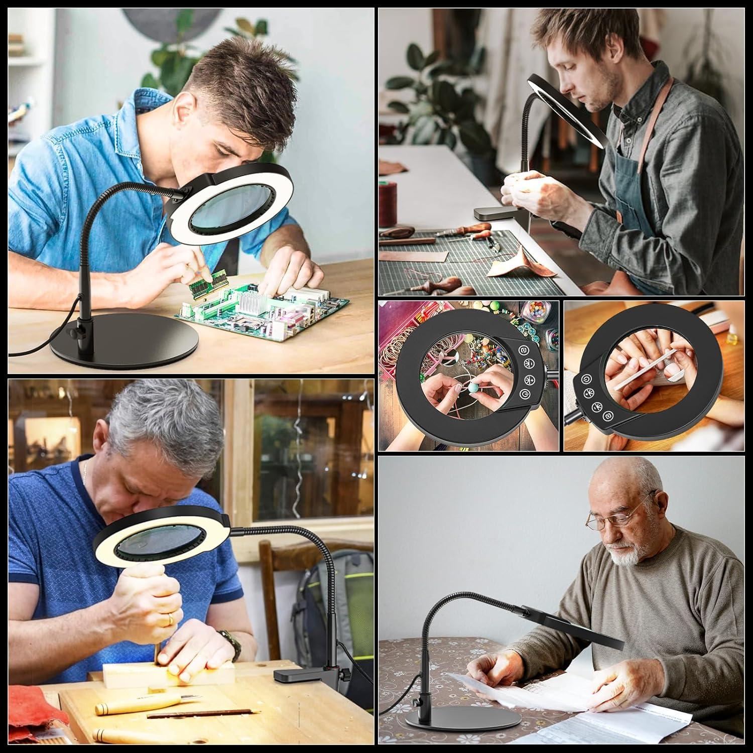 Lupa de escritorio JUBOR 10X 15X con luz LED y soporte