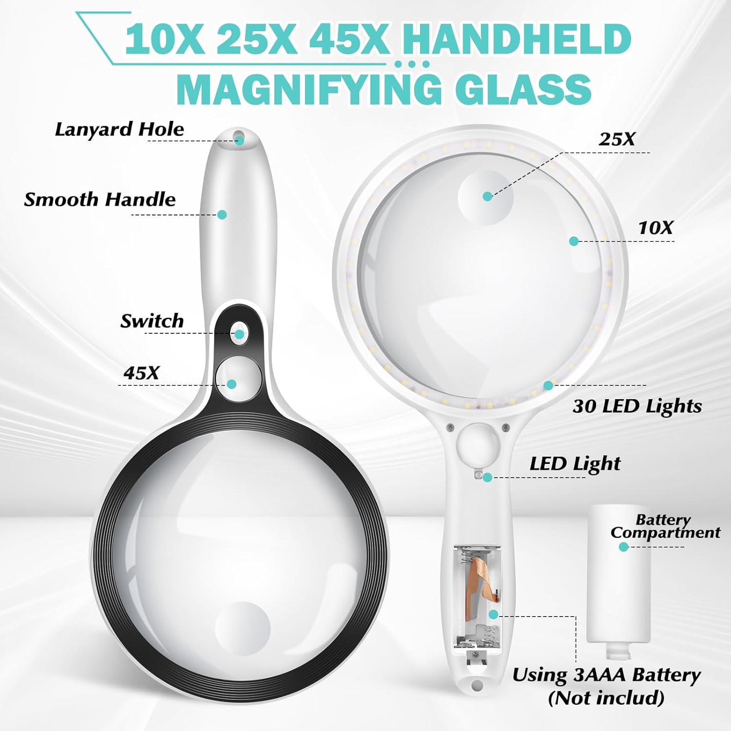 Lupa Grande Iluminada NZQXJXZ 10X 25X 45X 14 cm con 36 LED