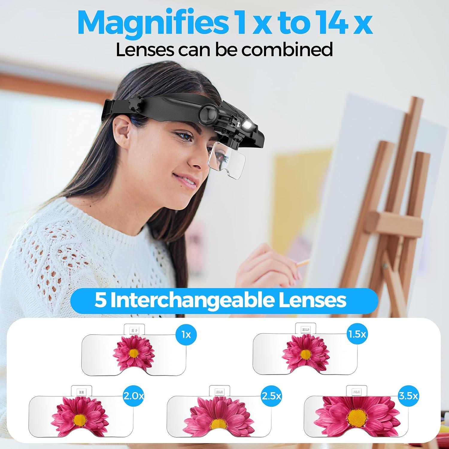 Lentes de Aumento COYLAPY con Luz LED 1x-14x para Trabajo Preciso