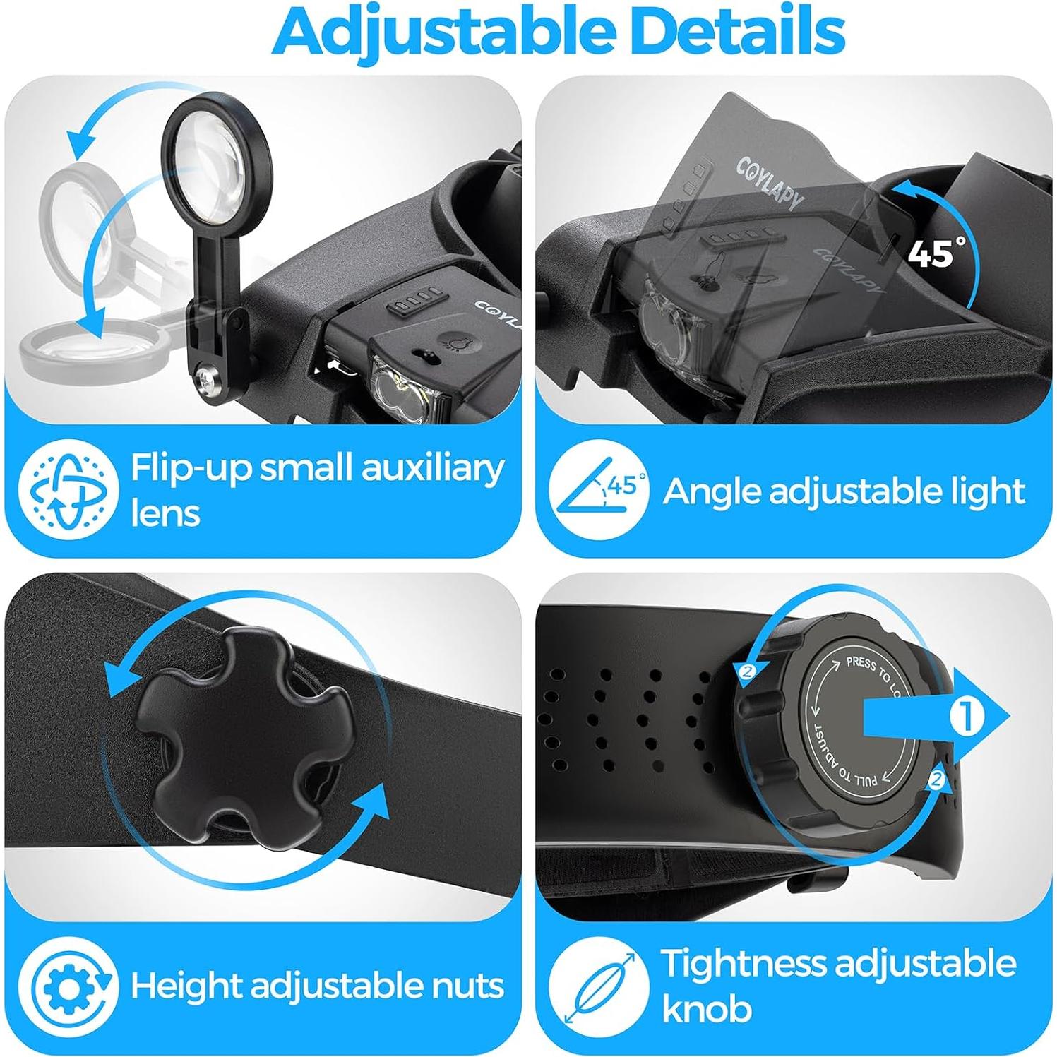 Lentes de Aumento COYLAPY con Luz LED 1x-14x para Trabajo Preciso