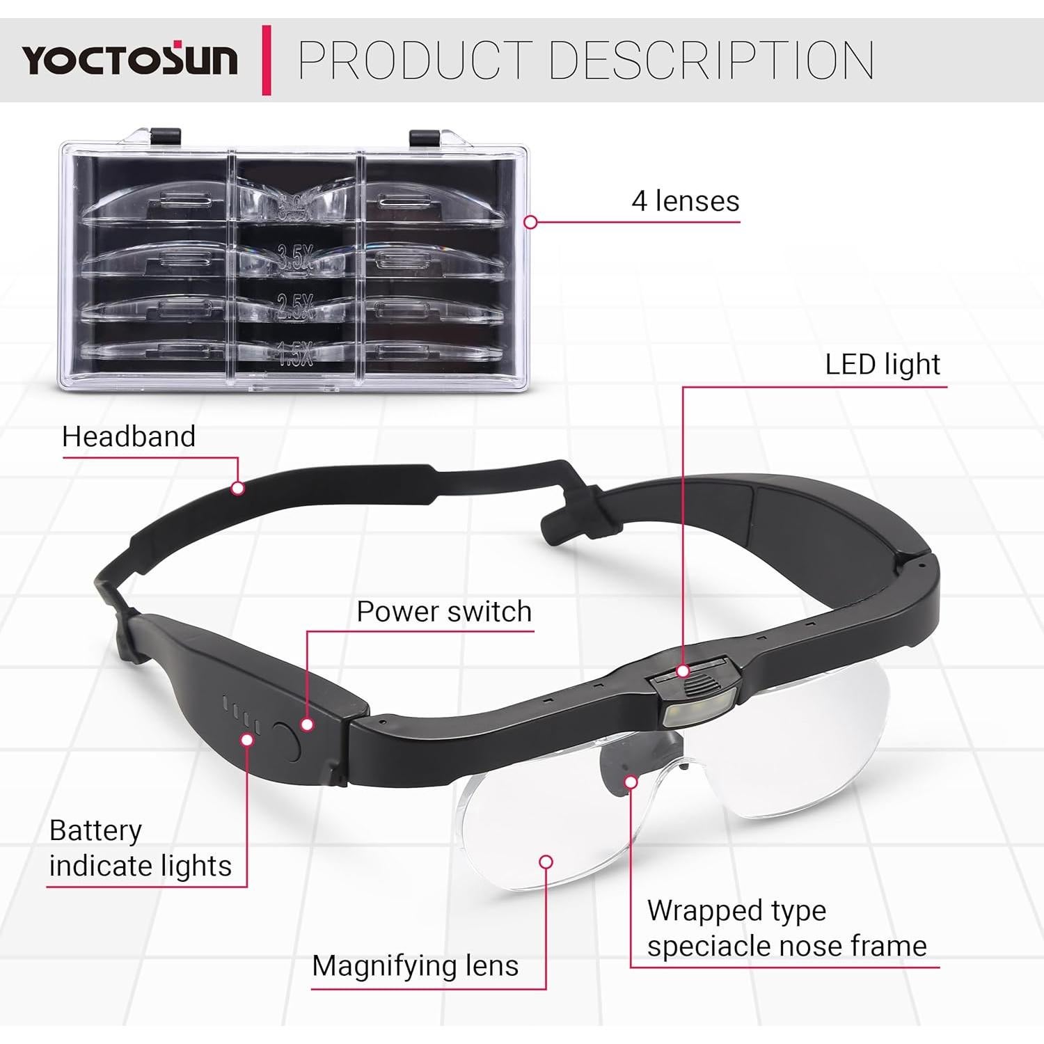 Lentes de Aumento YOCTOSUN con Luz LED 1.5X a 5X Recargables