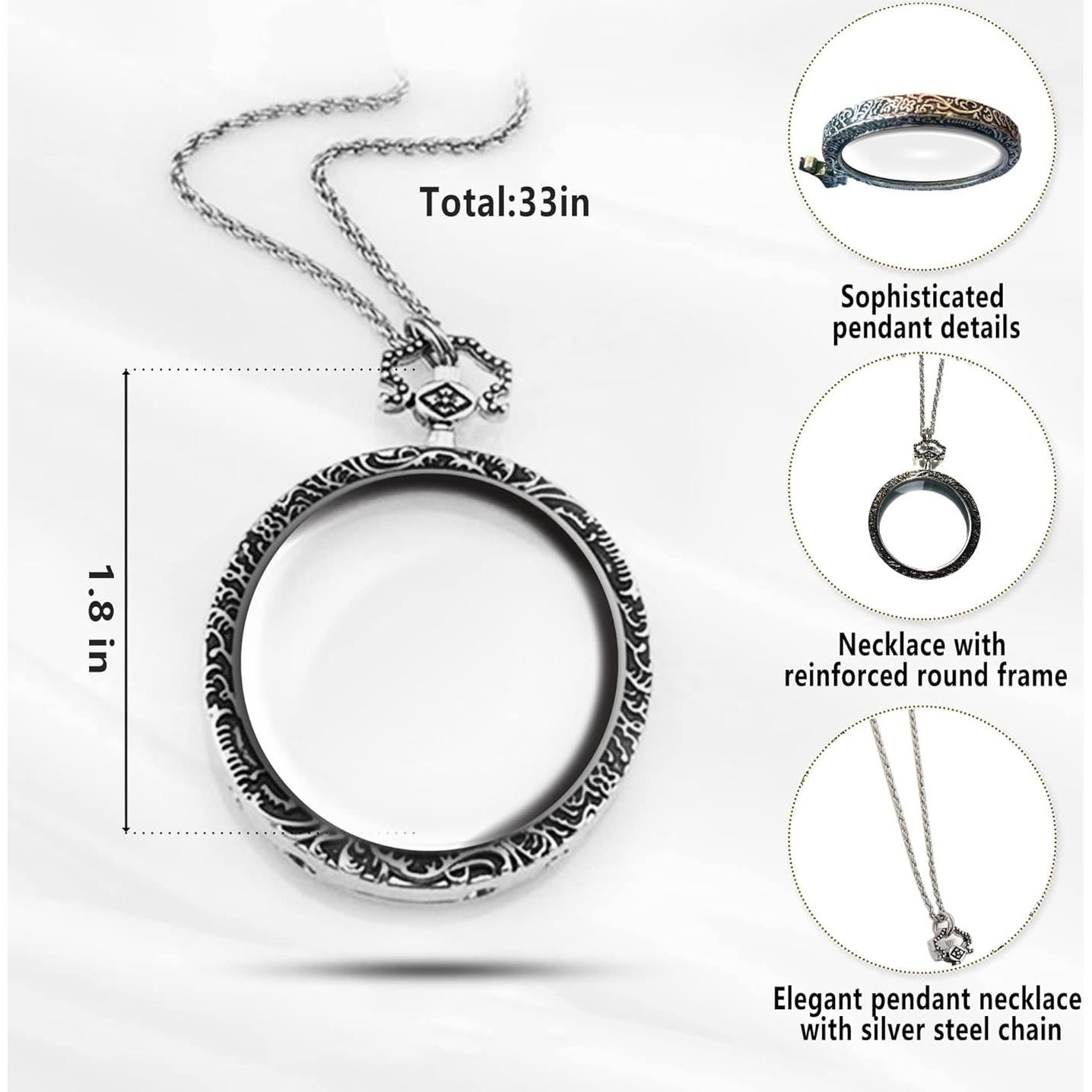 Collar con Lupa YYHSND 10X Óptica Plata para Lectura