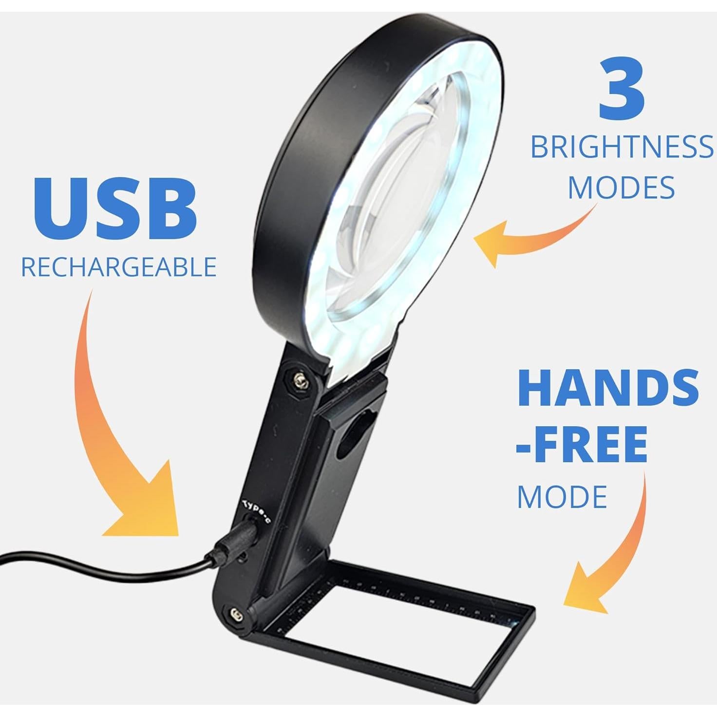 Lupa de Mano Vision Aid 3.0x con Luz LED Recargable USB