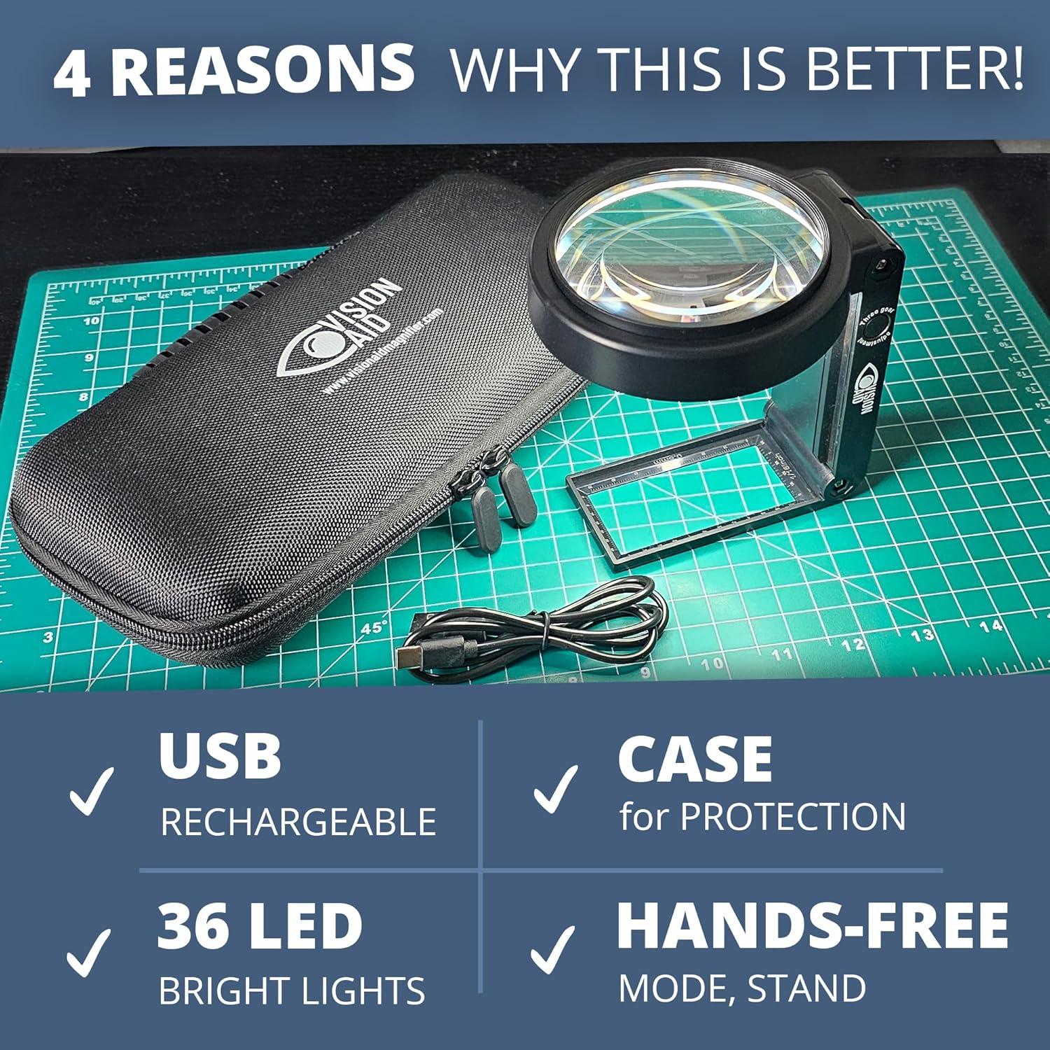 Lupa de Mano Vision Aid 3.0x con Luz LED Recargable USB