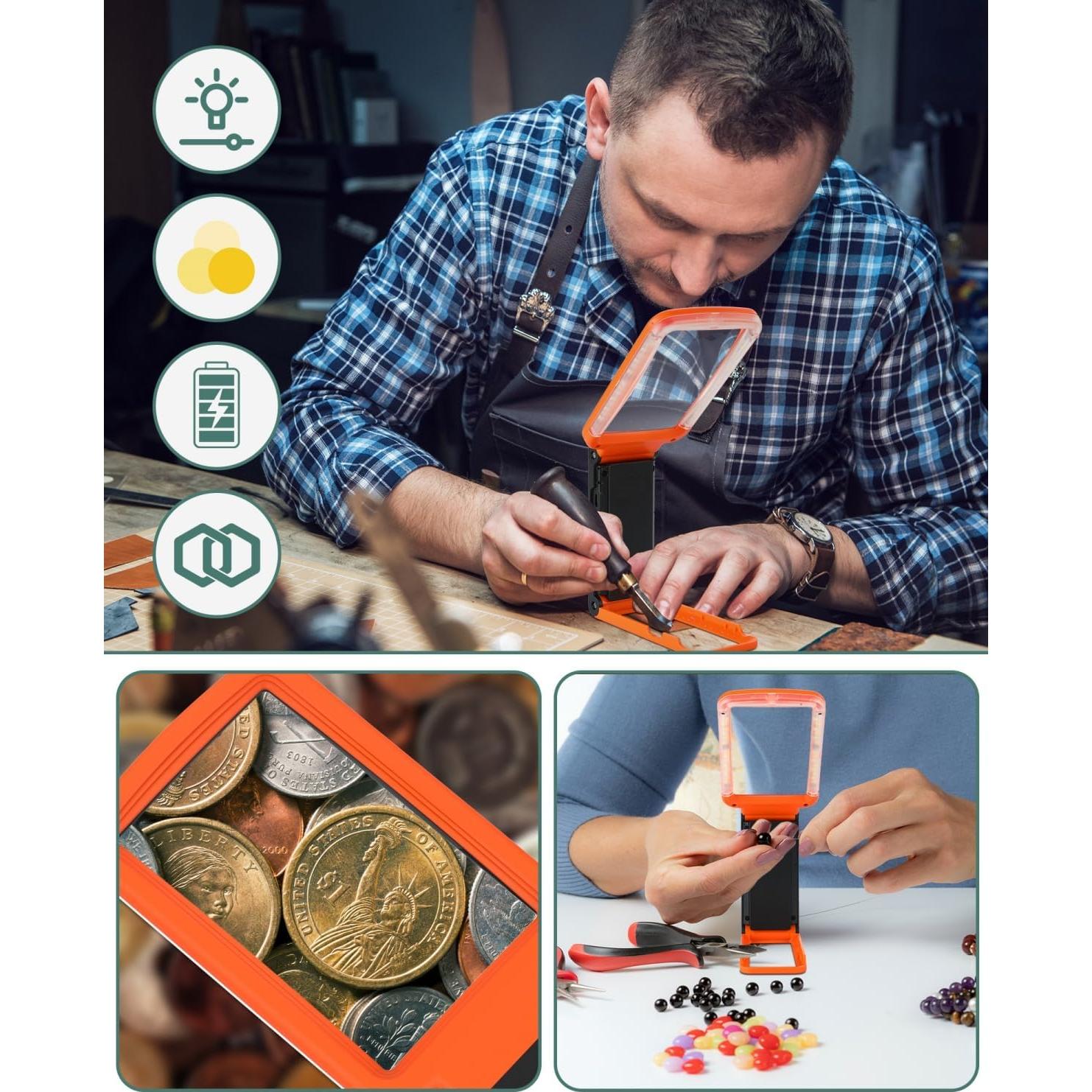 Lupa de Mano Plegable EVESVO 10X con Luz Regulable