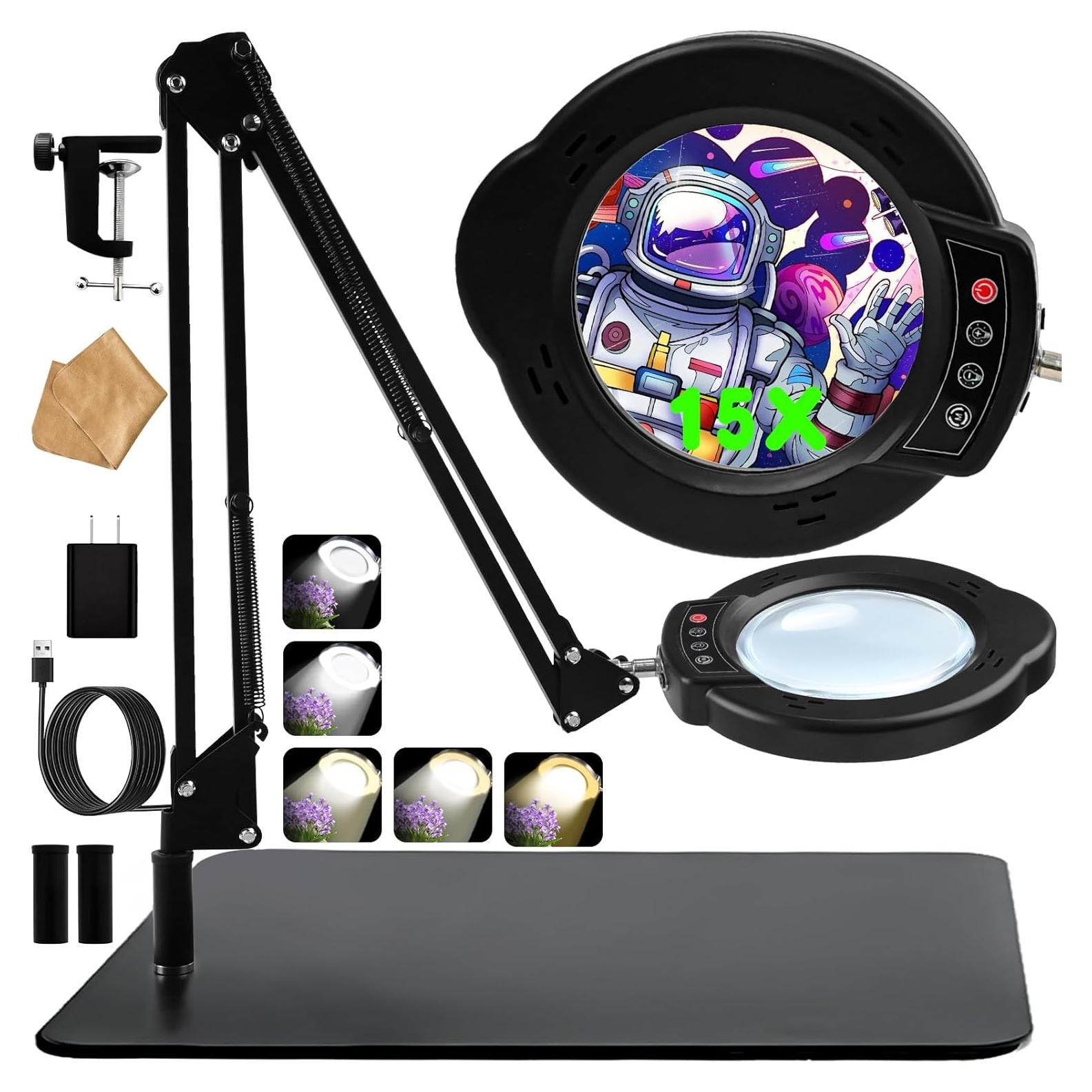 Lupa de 15X con Luz VvLons y Soporte Regulable