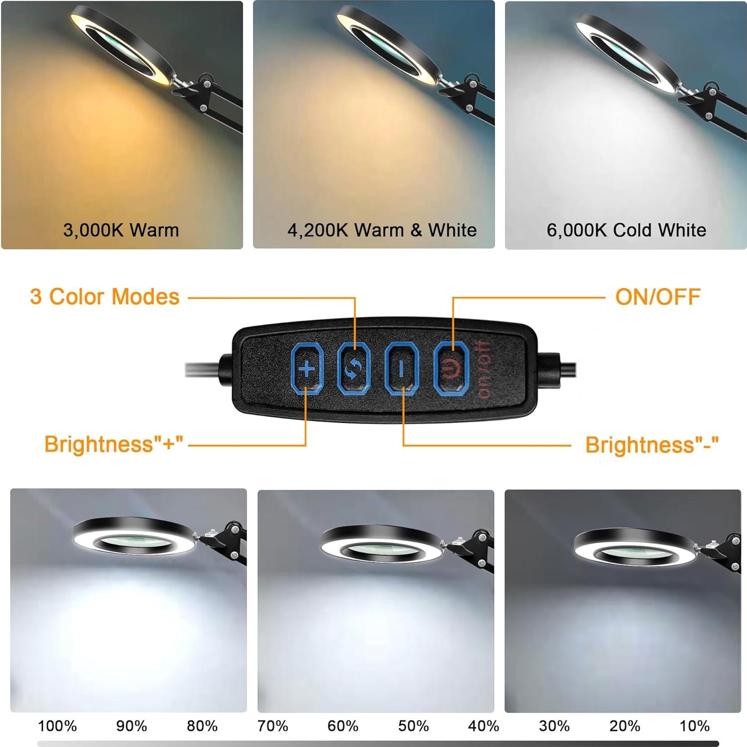 Lupa de 10X Hviww con Luz LED y Soporte Ajustable Negro