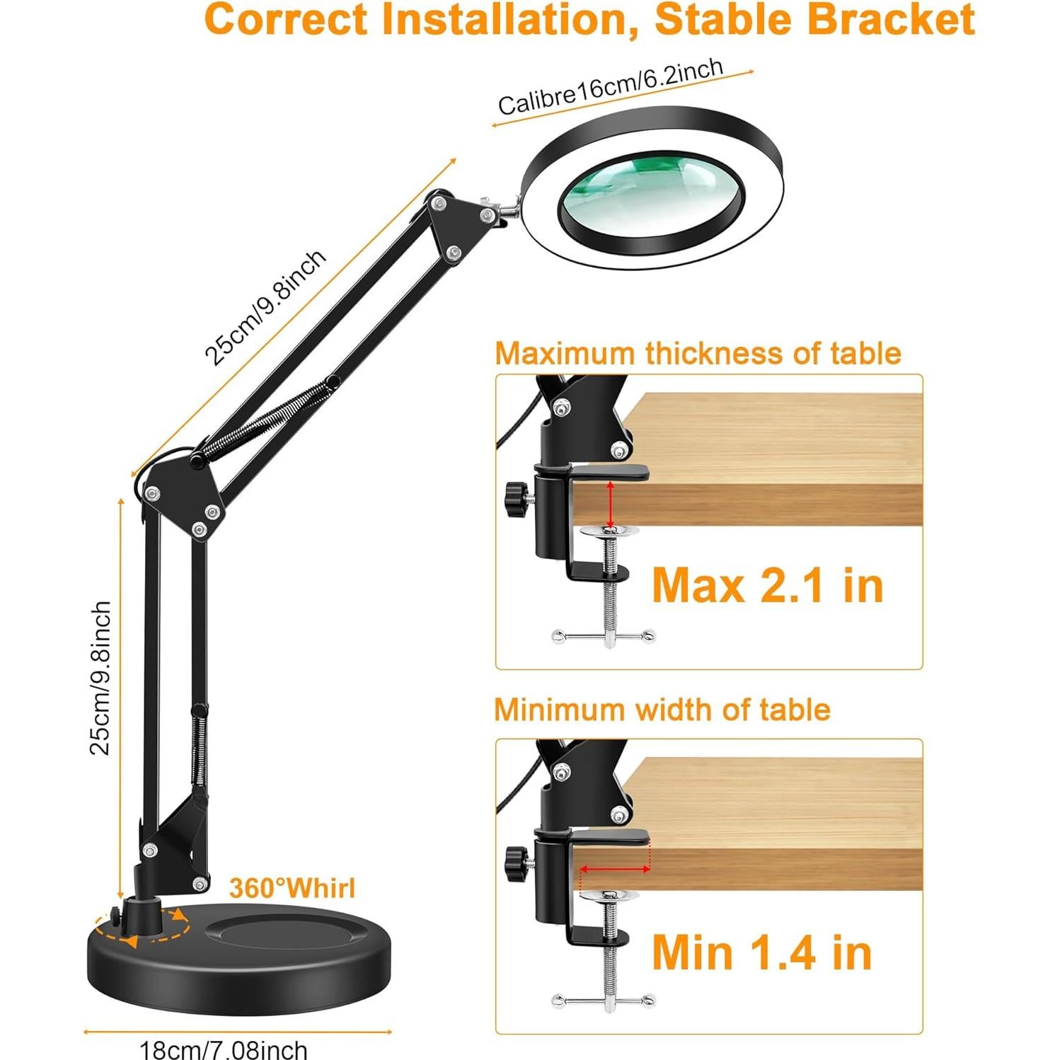 Lupa de 10X Hviww con Luz LED y Soporte Ajustable Negro