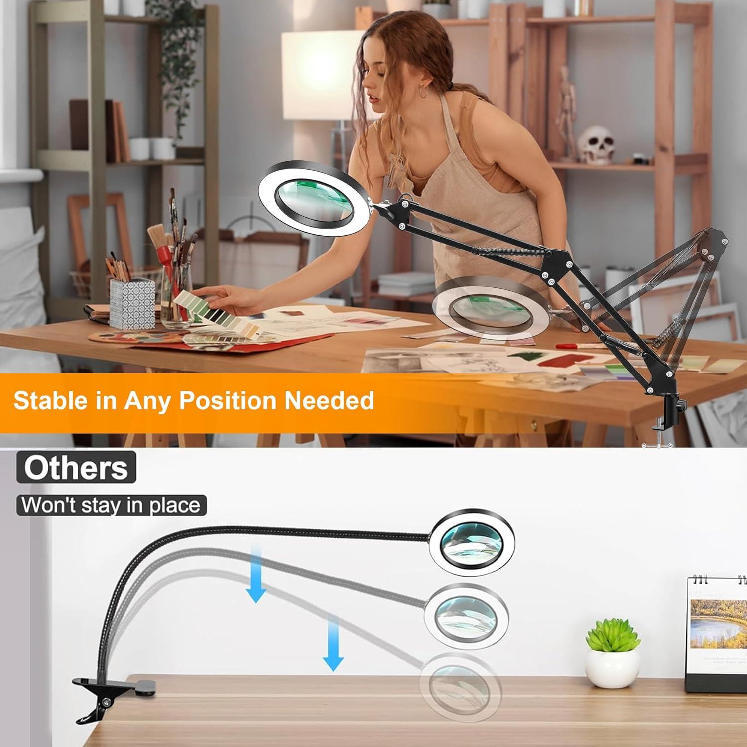 Lupa de 10X Hviww con Luz LED y Soporte Ajustable Negro