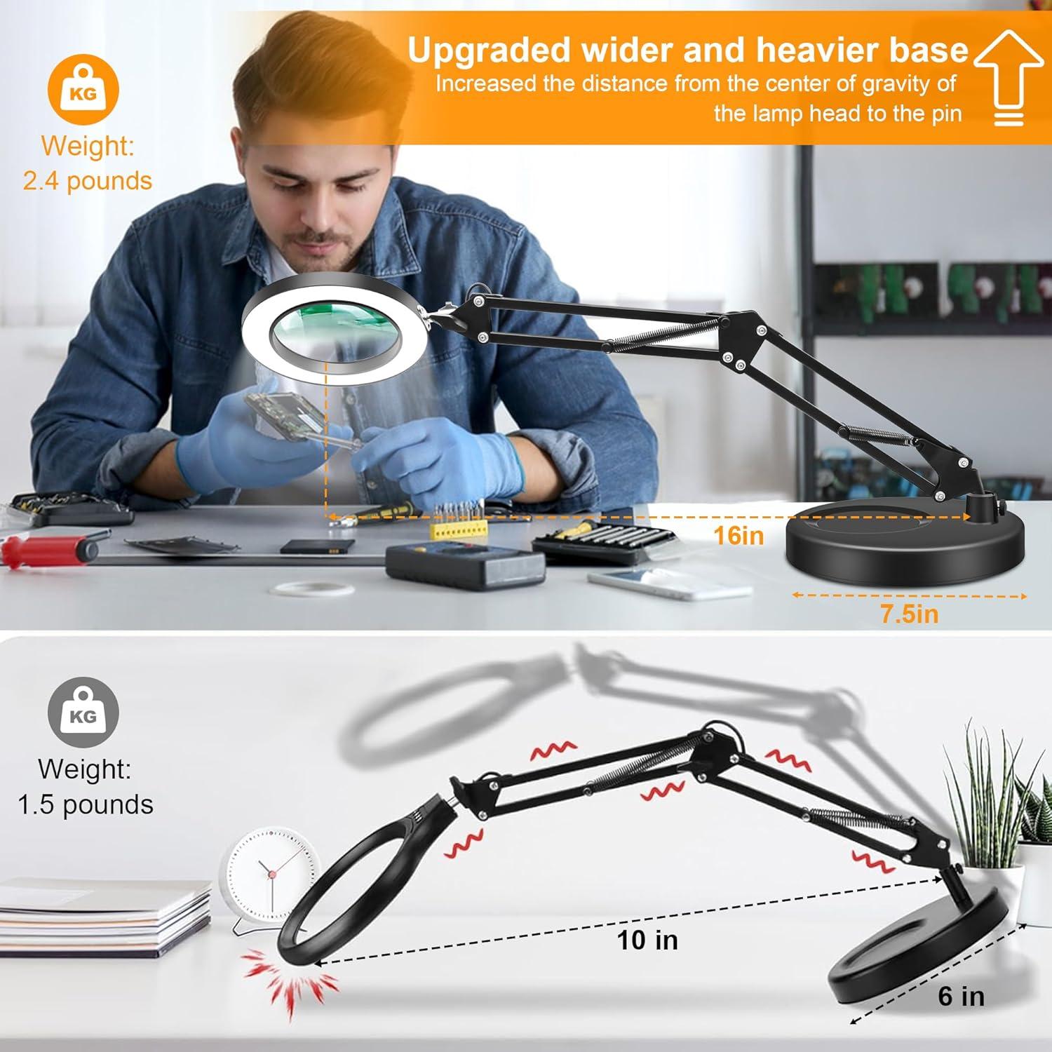 Lupa de 10X Hviww con Luz LED y Soporte Ajustable Negro