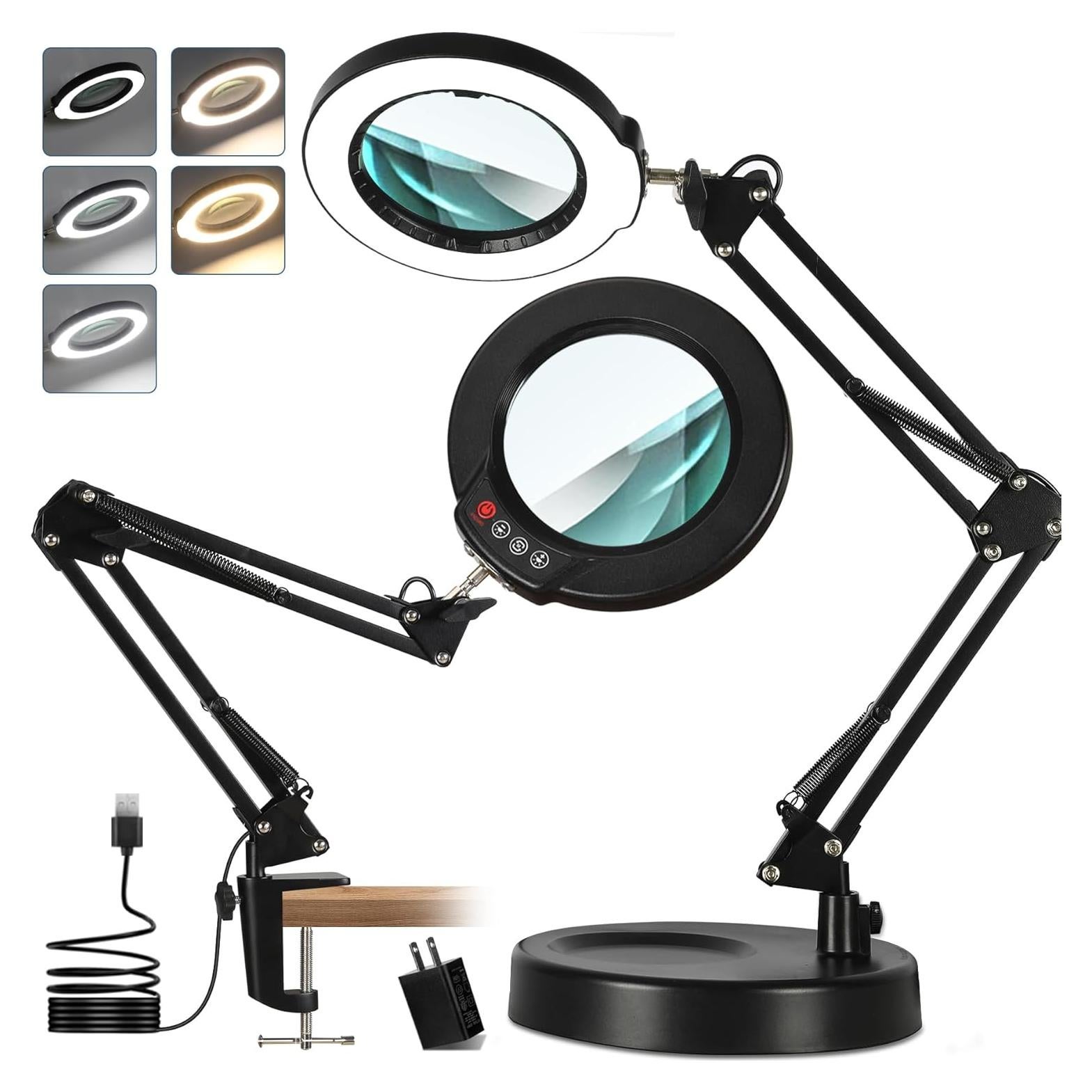 Lupa de Aumento 10X con Luz LED MagnieOpti - Soporte Ajustable