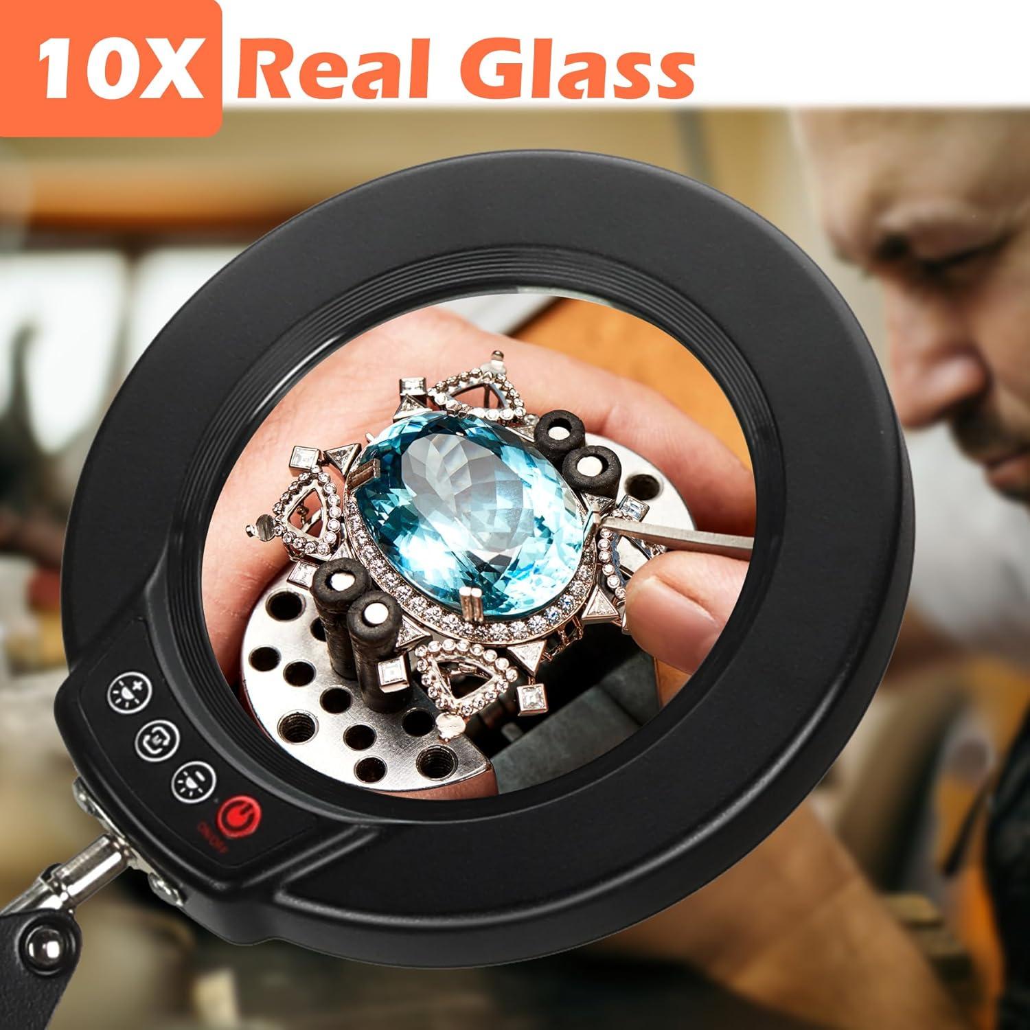 Lupa de Aumento 10X con Luz LED MagnieOpti - Soporte Ajustable