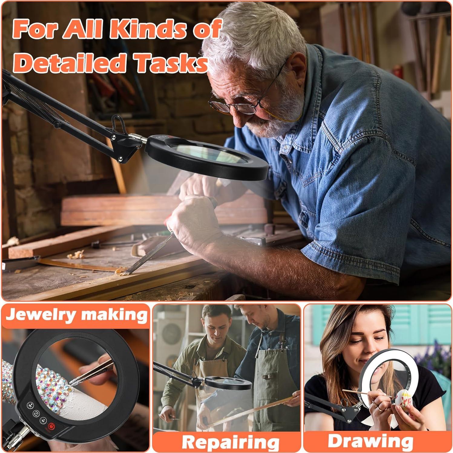 Lupa de Aumento 10X con Luz LED MagnieOpti - Soporte Ajustable