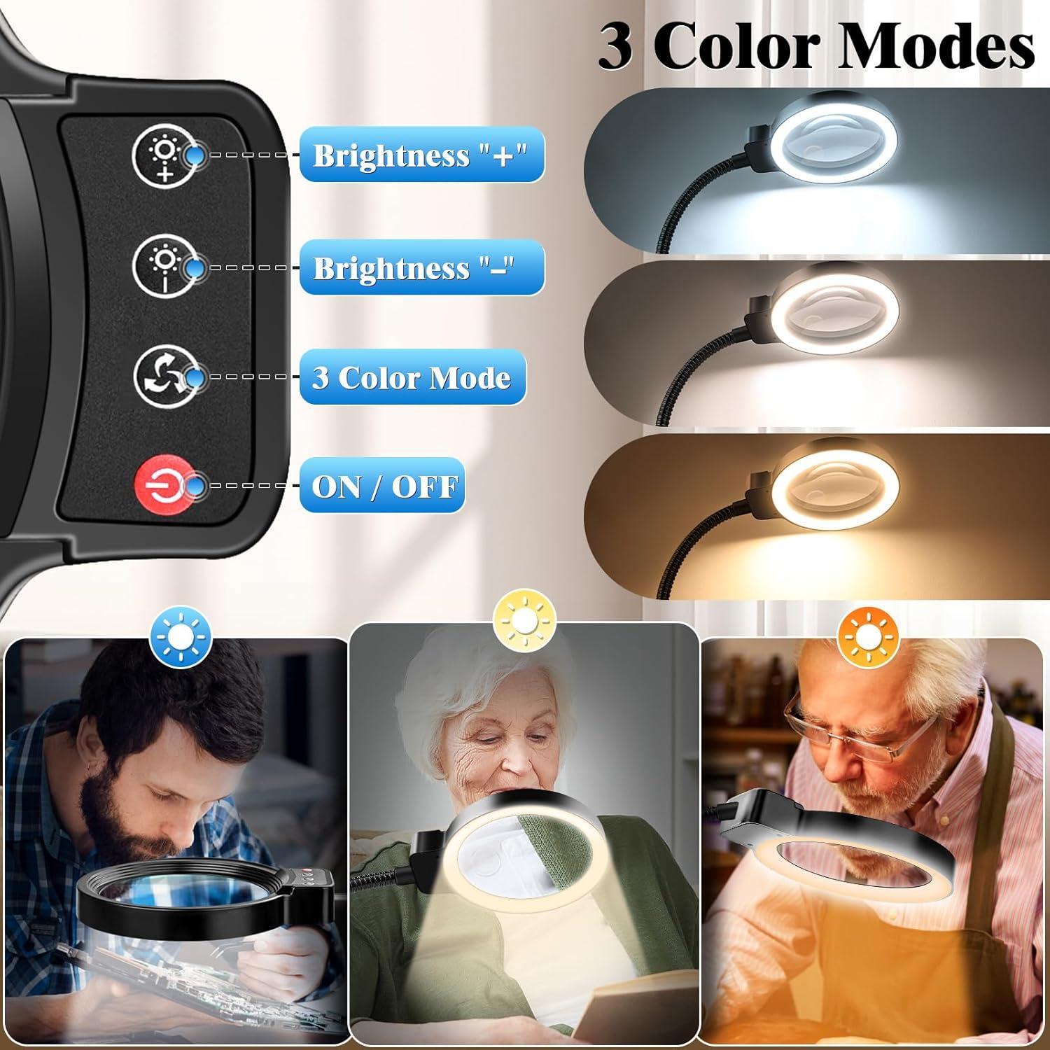 Lupa de Mesa HQGZQL 10X 30X con Luz LED y Soporte Flexible