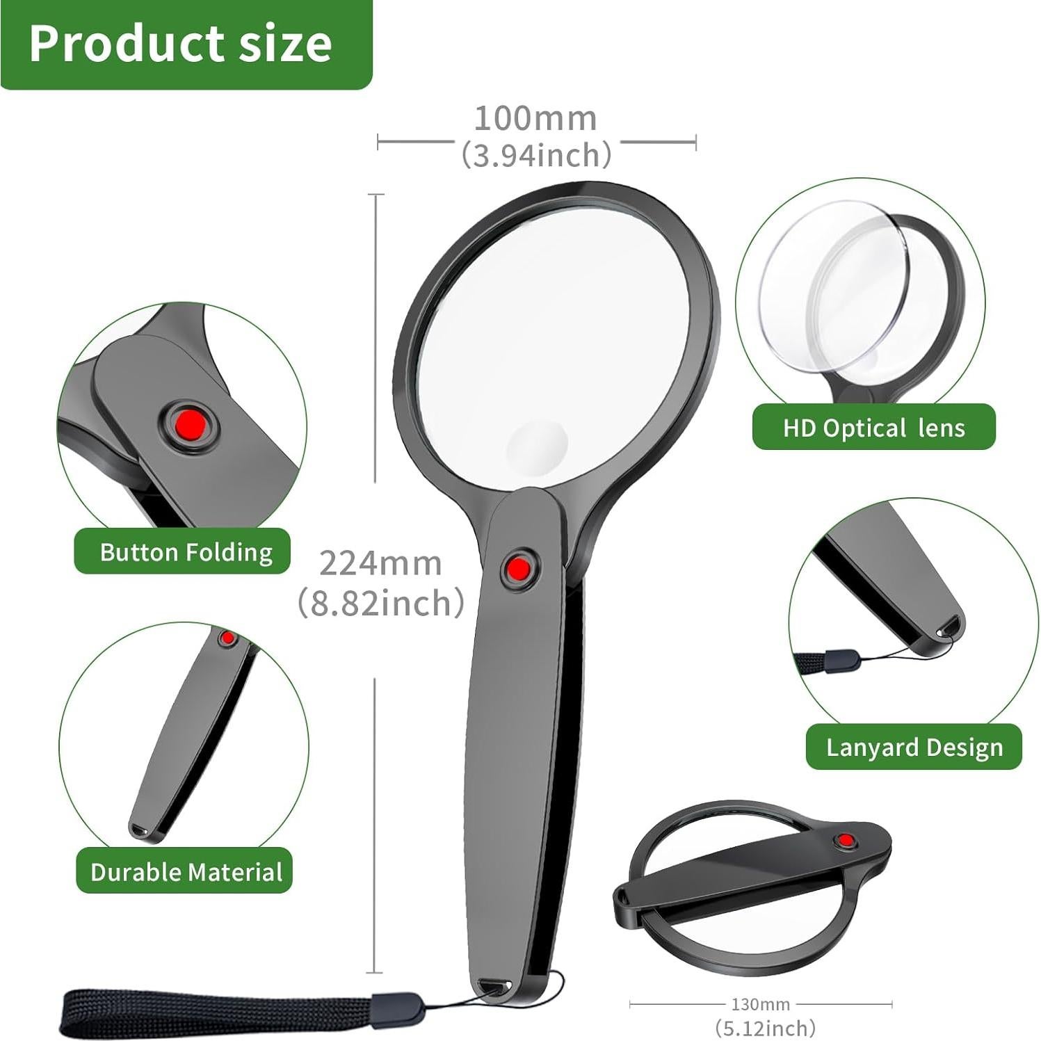 Lupa de Lectura Plegable SKGXMAGN 10X 30X 100mm para Ancianos