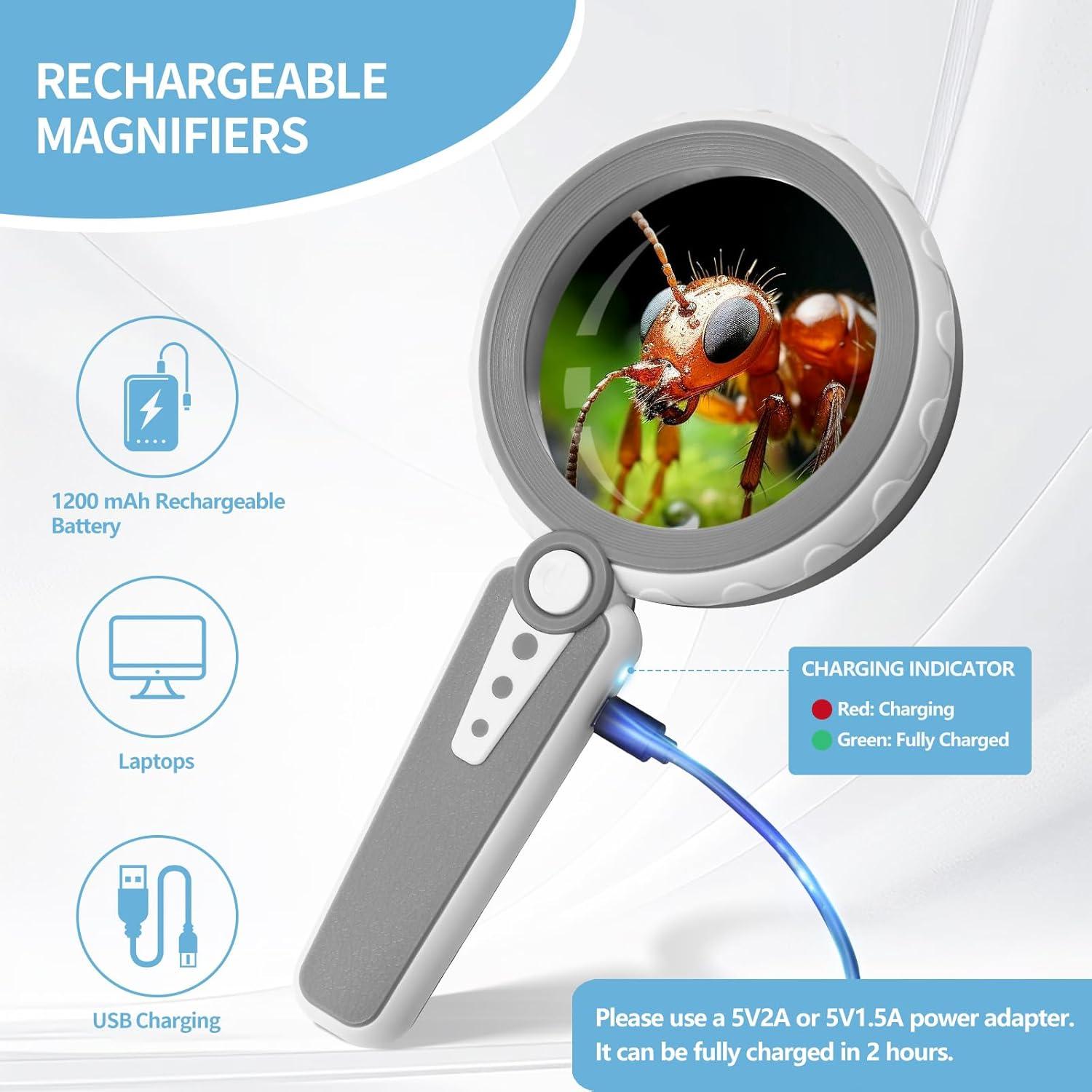 Lupa de Mano Huiboer 45X con Luz LED Recargable USB 4.6"