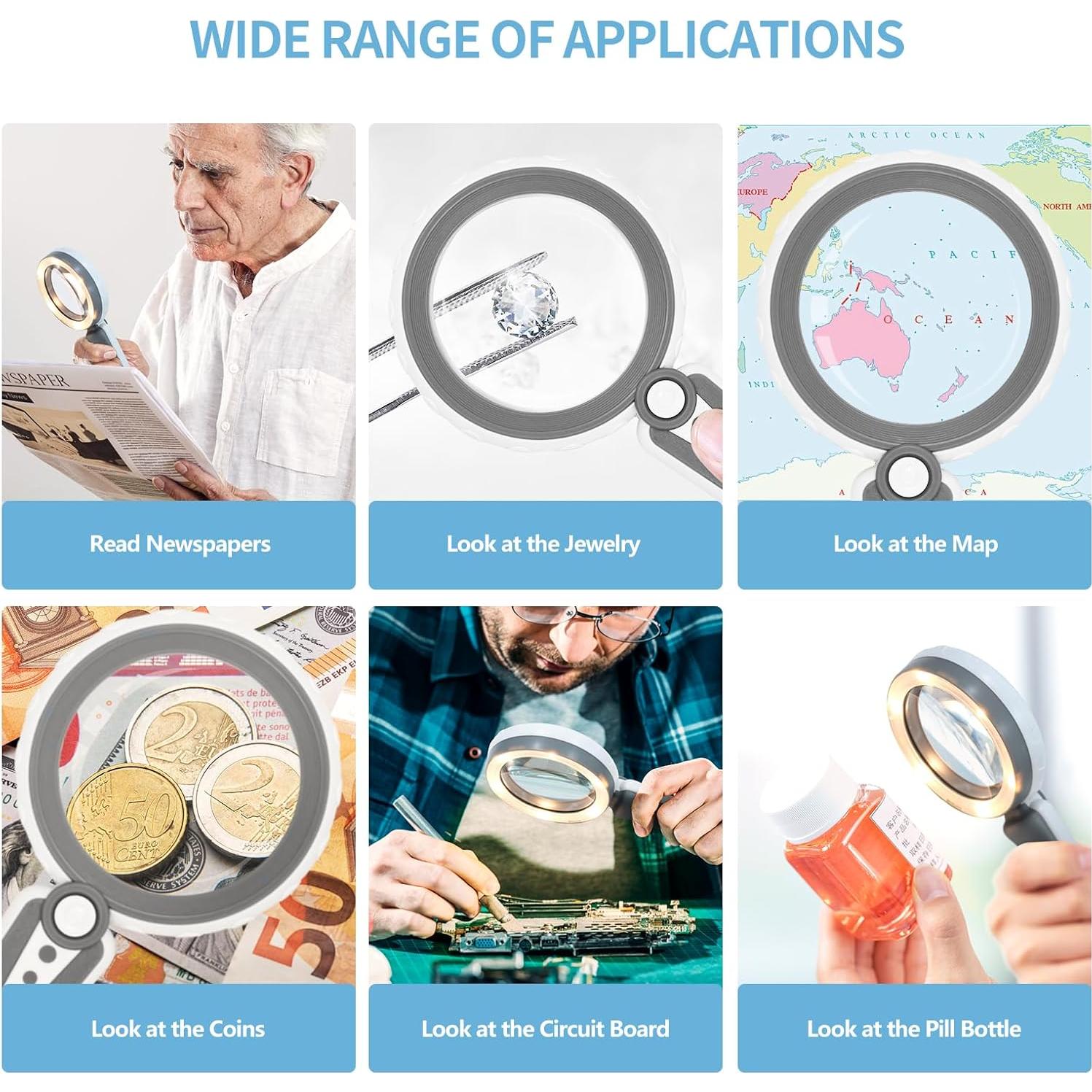 Lupa de Mano Huiboer 45X con Luz LED Recargable USB 4.6"