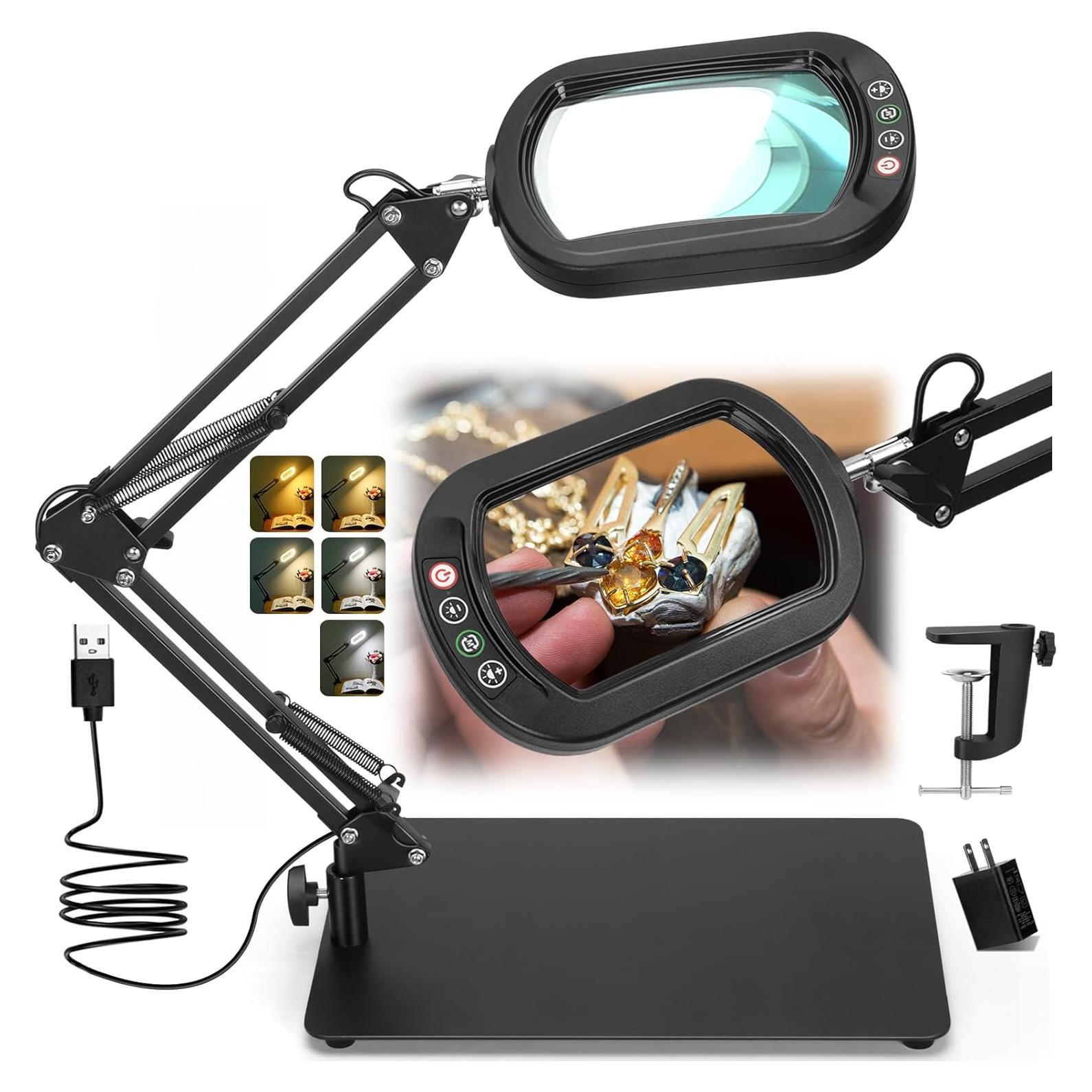 Lupa Rectangular 10X con Luz LED Veemagni - Soporte Ajustable