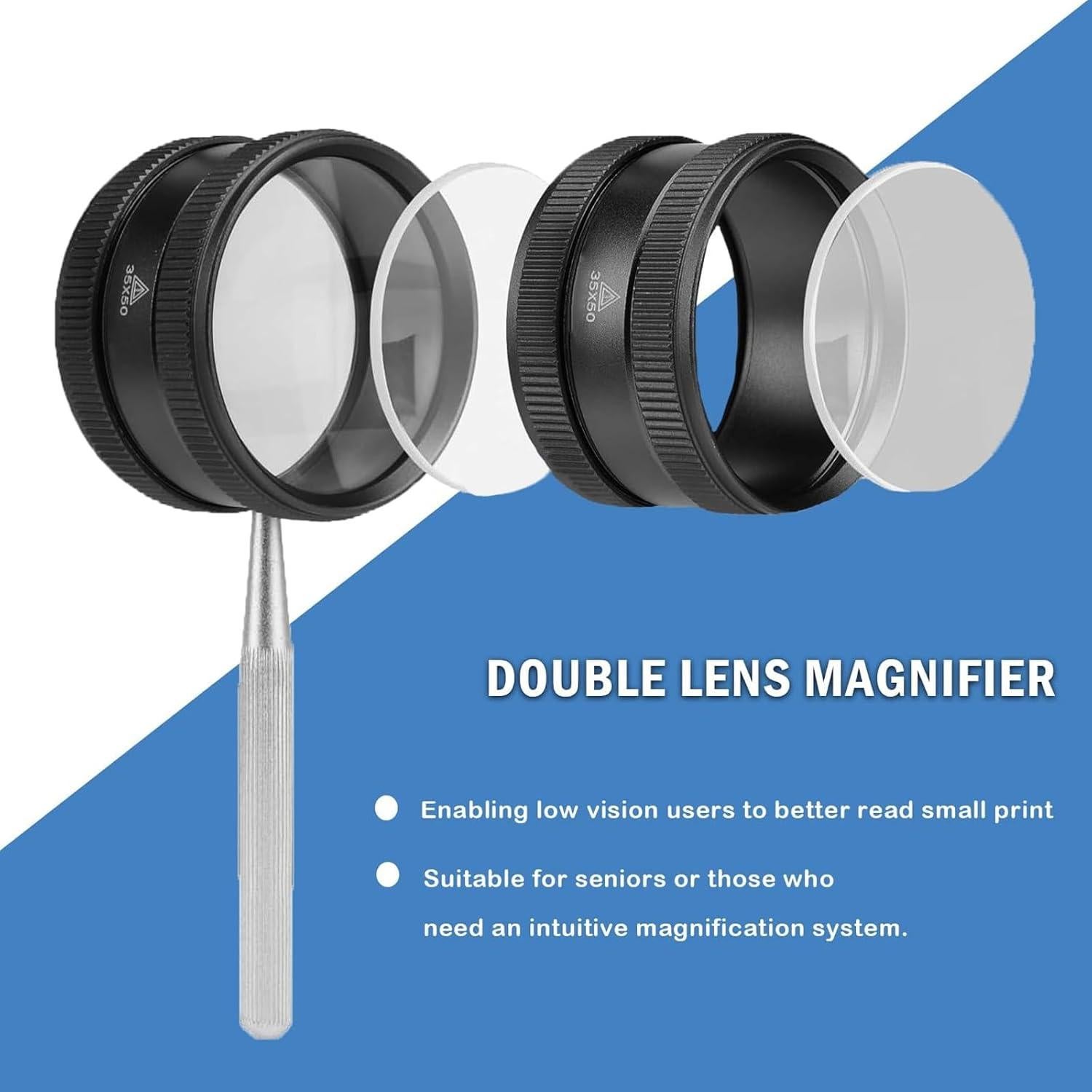 Lupa de Mano Rongon 35X con Lente de Vidrio 50mm Negra