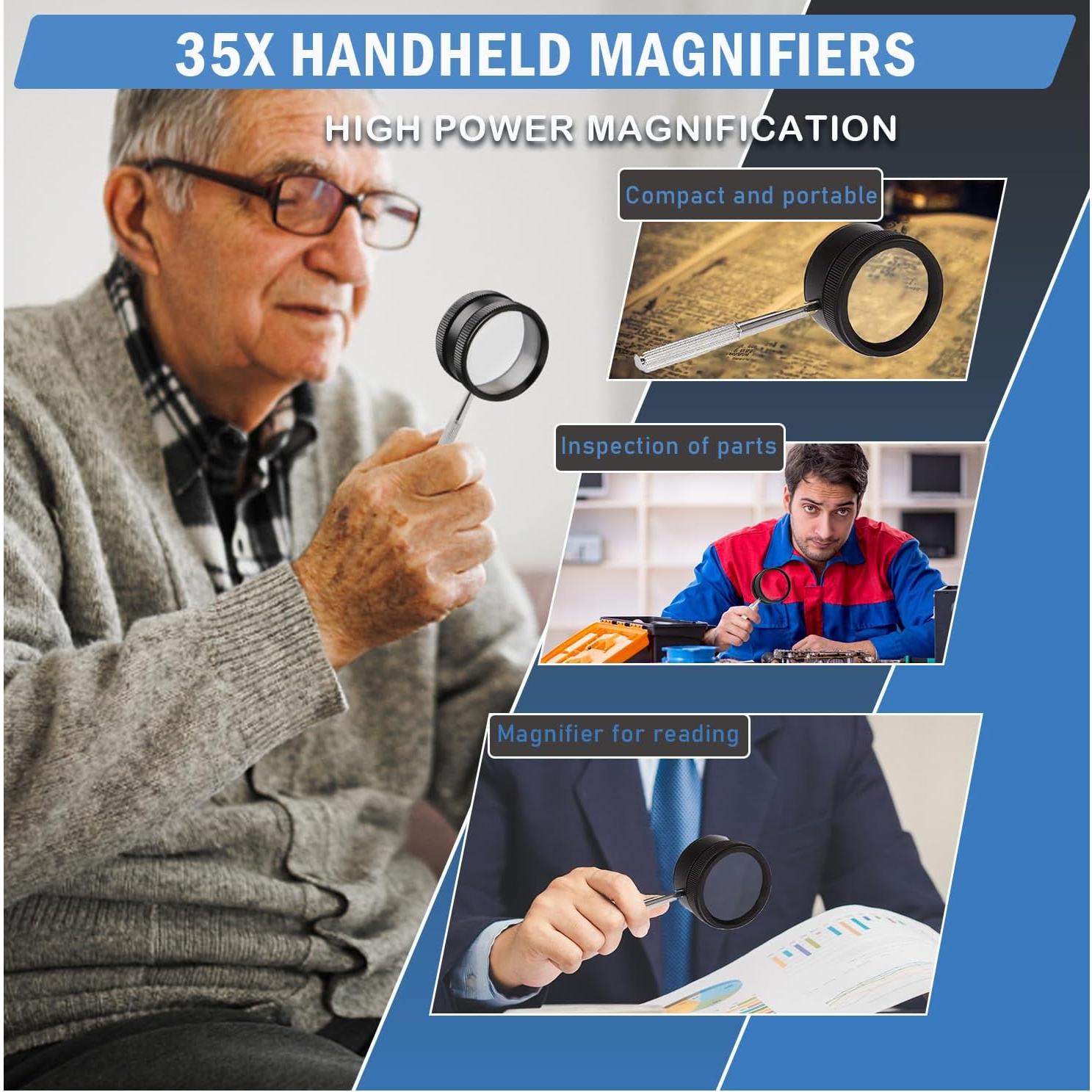 Lupa de Mano Rongon 35X con Lente de Vidrio 50mm Negra