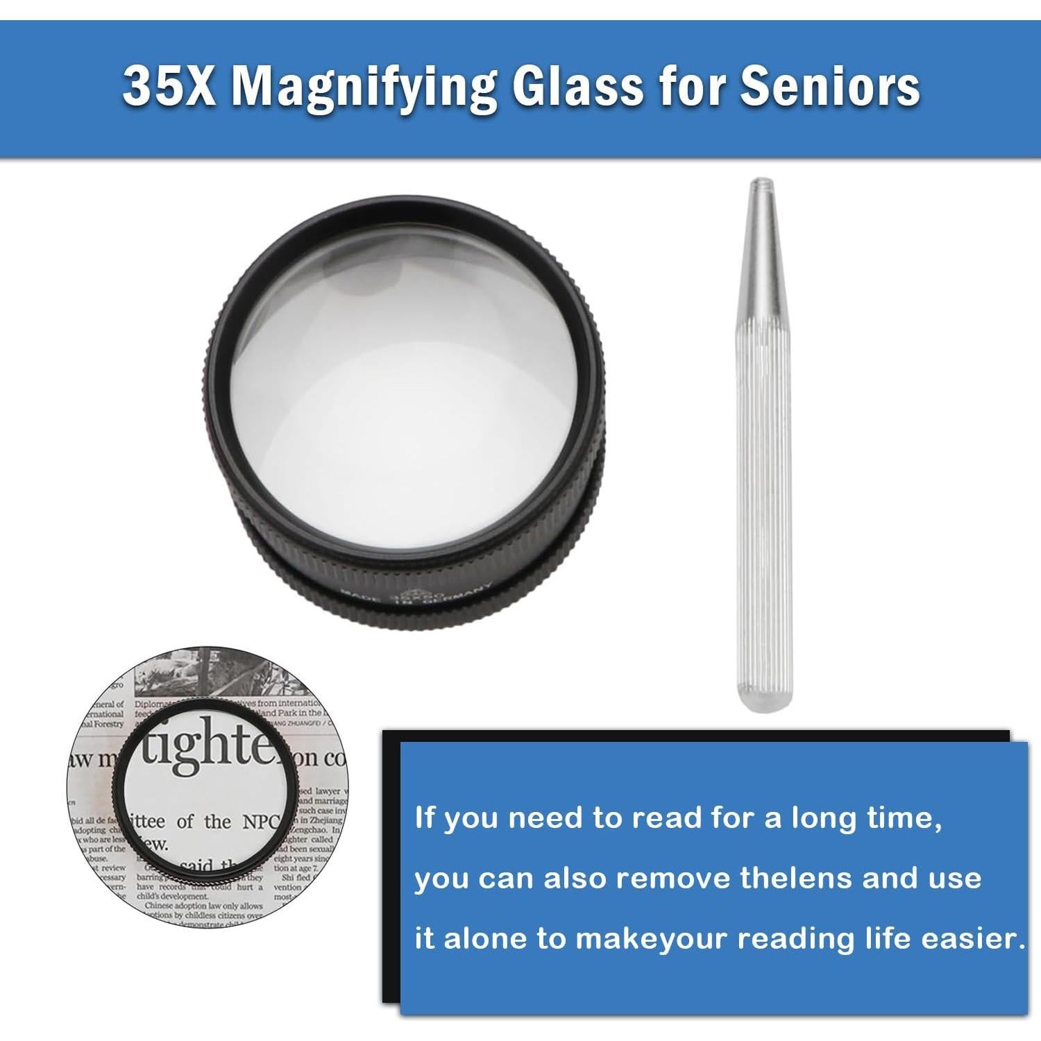 Lupa de Mano Rongon 35X con Lente de Vidrio 50mm Negra