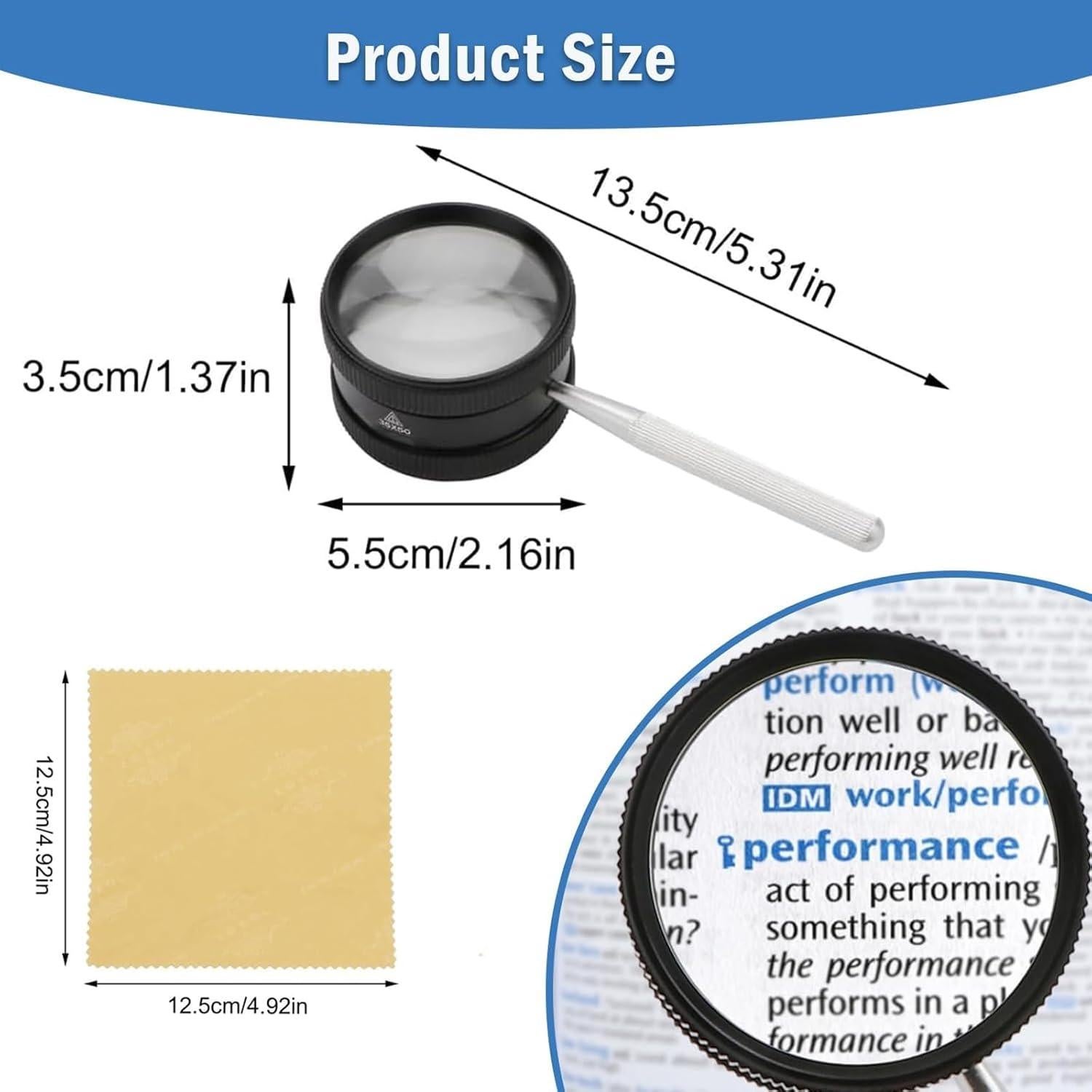 Lupa de Mano Rongon 35X con Lente de Vidrio 50mm Negra