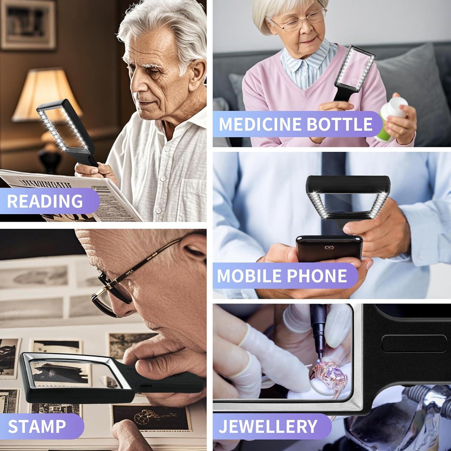 Lupa Rectangular HQGZQL 10X con Luz LED Regulable 11.1x6.1cm