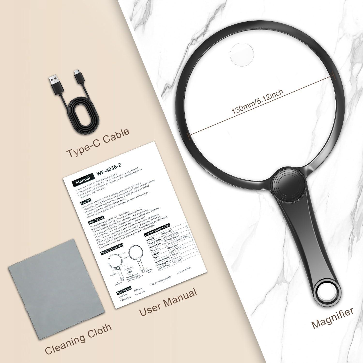 Lupa de Mano IMICHI 10X/20X con LEDs Recargable - 130mm