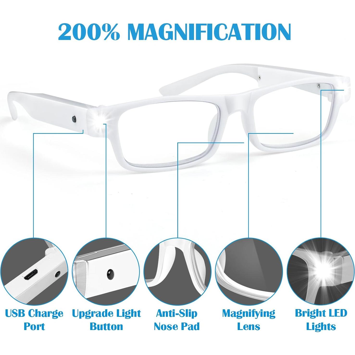 Lentes de Aumento 200% HQGZQL con Luz LED Recargables USB