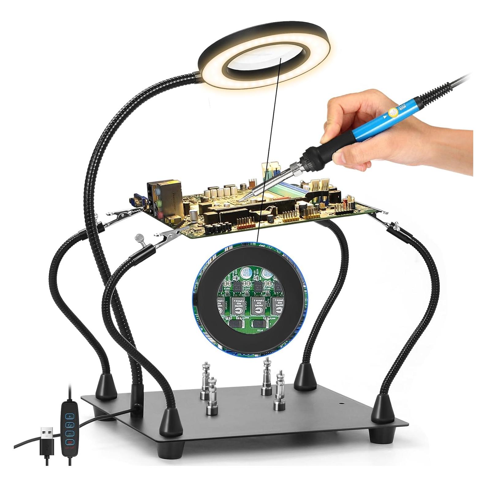 Lupa de Soldadura ZQXJXZ con LED 3X y Brazos Flexibles