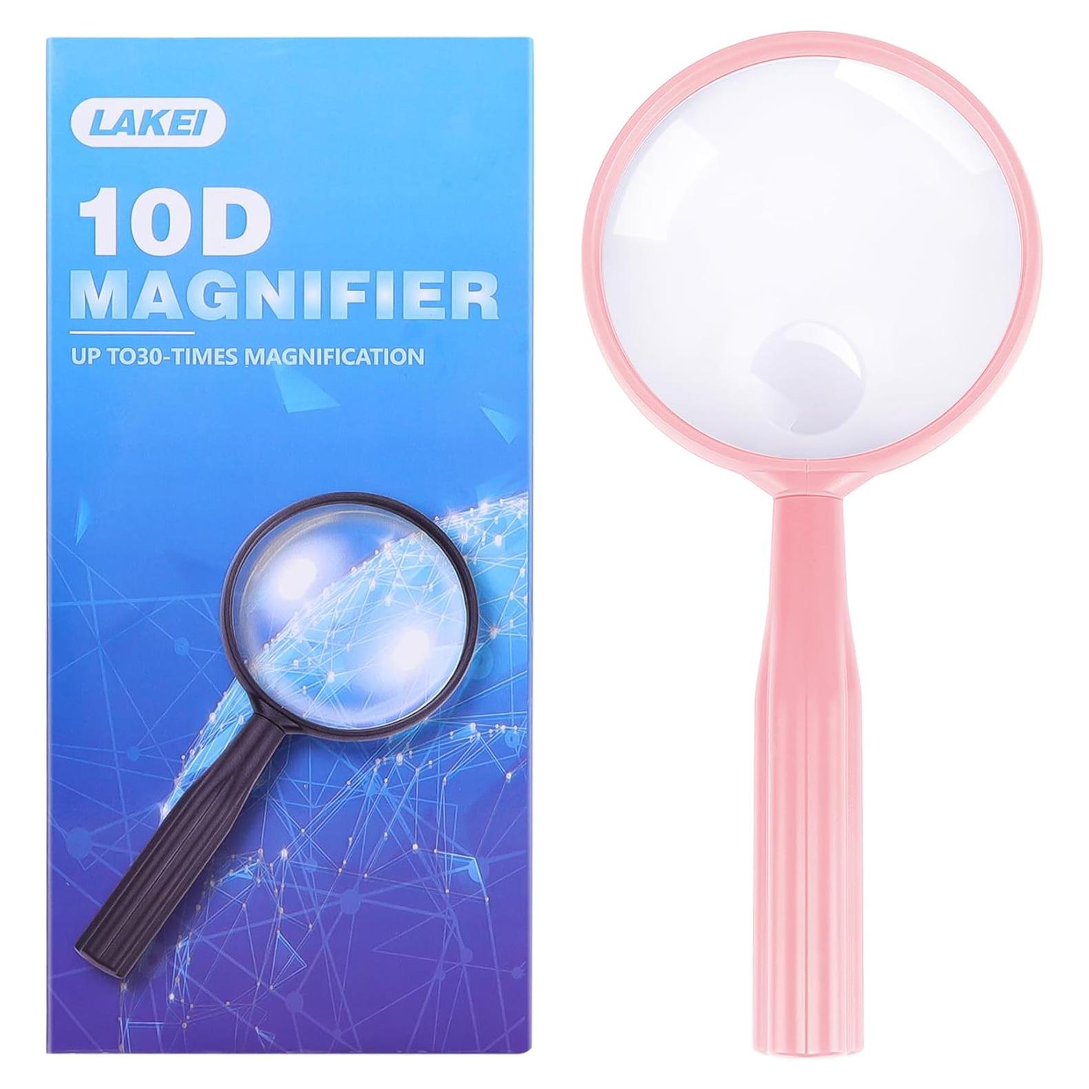 Lupa de Mano Lakei 10X 30X Rosa, Lente Acrílica 75mm